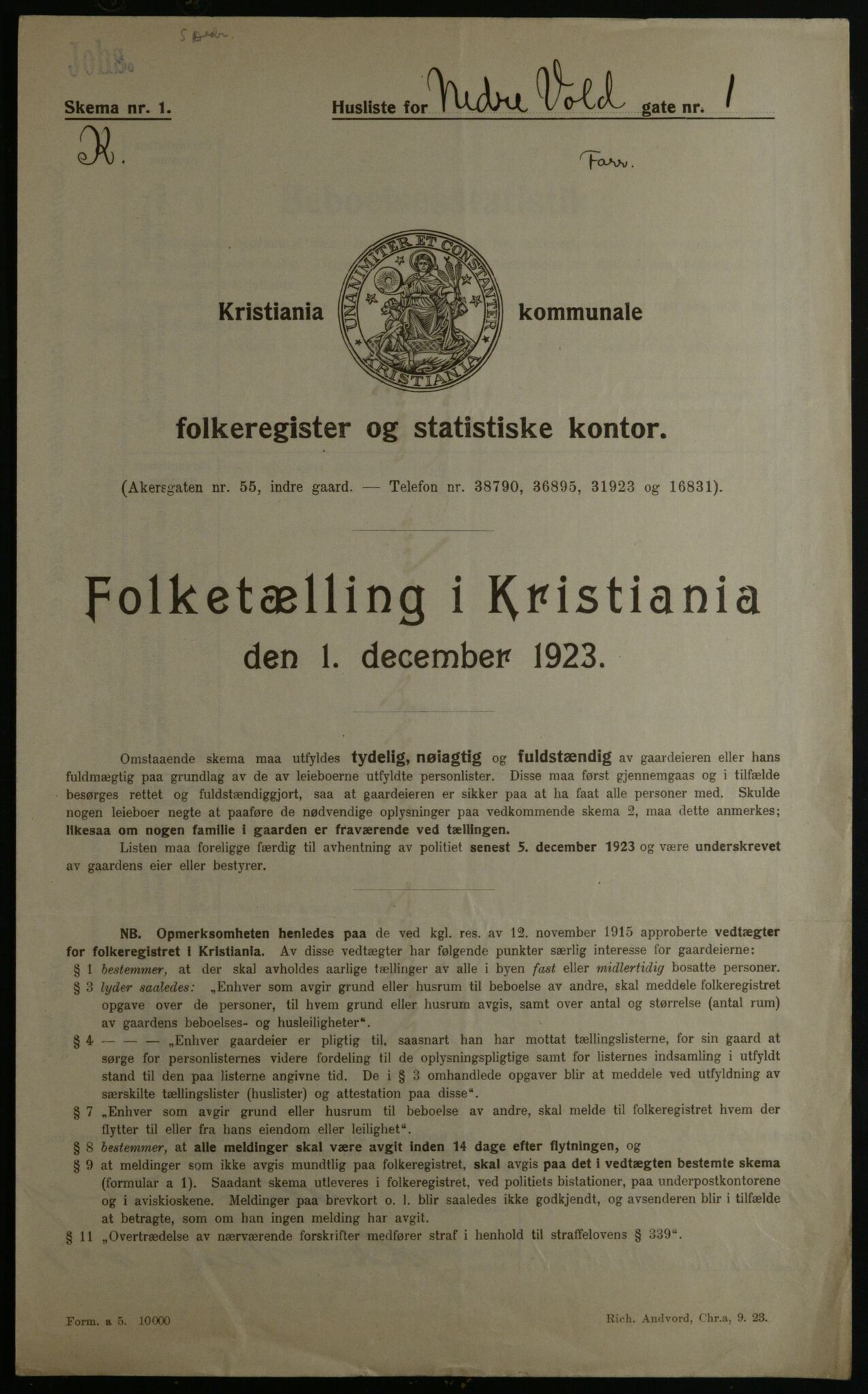 OBA, Municipal Census 1923 for Kristiania, 1923, p. 76563