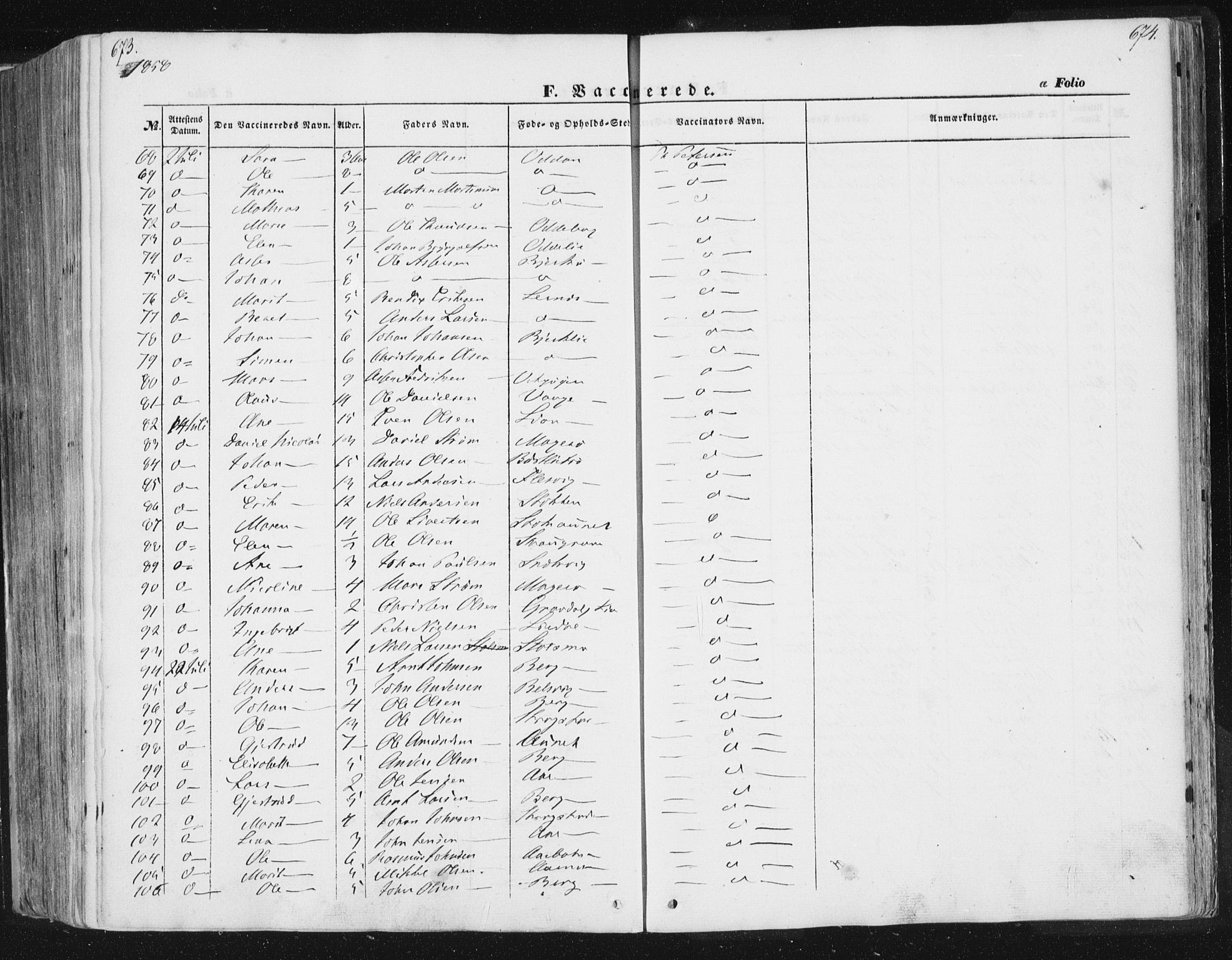 Ministerialprotokoller, klokkerbøker og fødselsregistre - Sør-Trøndelag, AV/SAT-A-1456/630/L0494: Parish register (official) no. 630A07, 1852-1868, p. 673-674