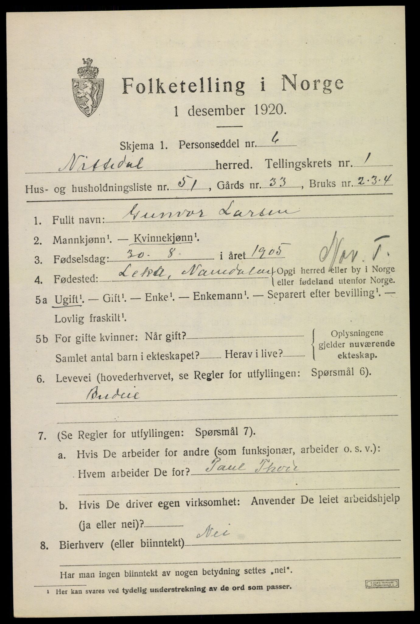 SAO, 1920 census for Nittedal, 1920, p. 1808