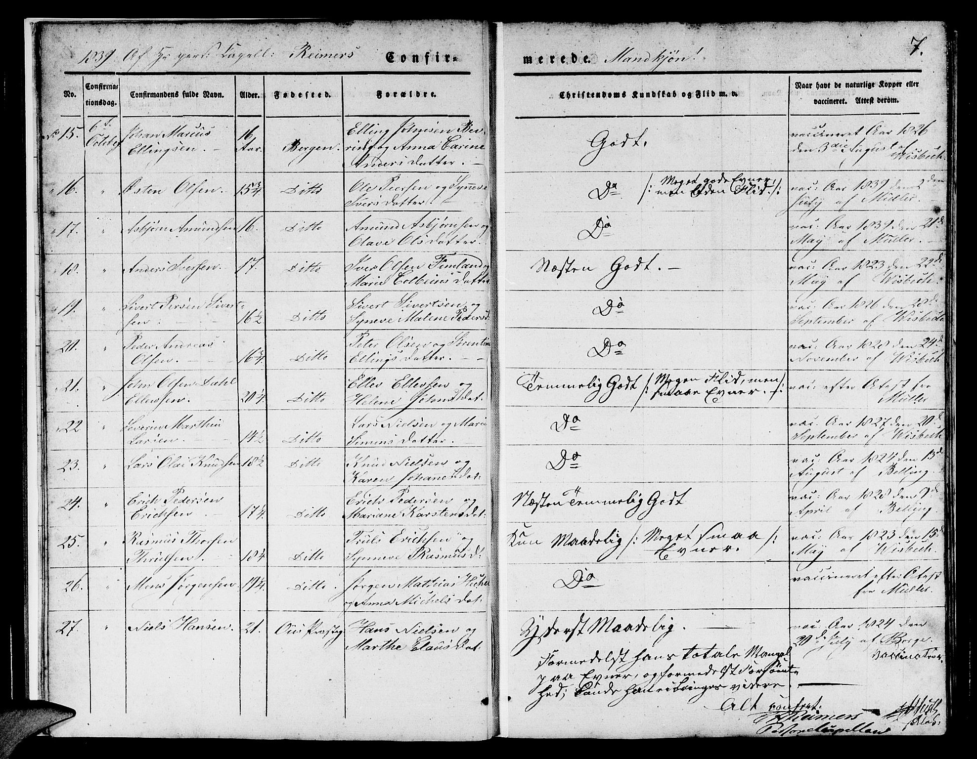 Domkirken sokneprestembete, SAB/A-74801/H/Hab/L0022: Parish register (copy) no. C 2, 1839-1854, p. 7