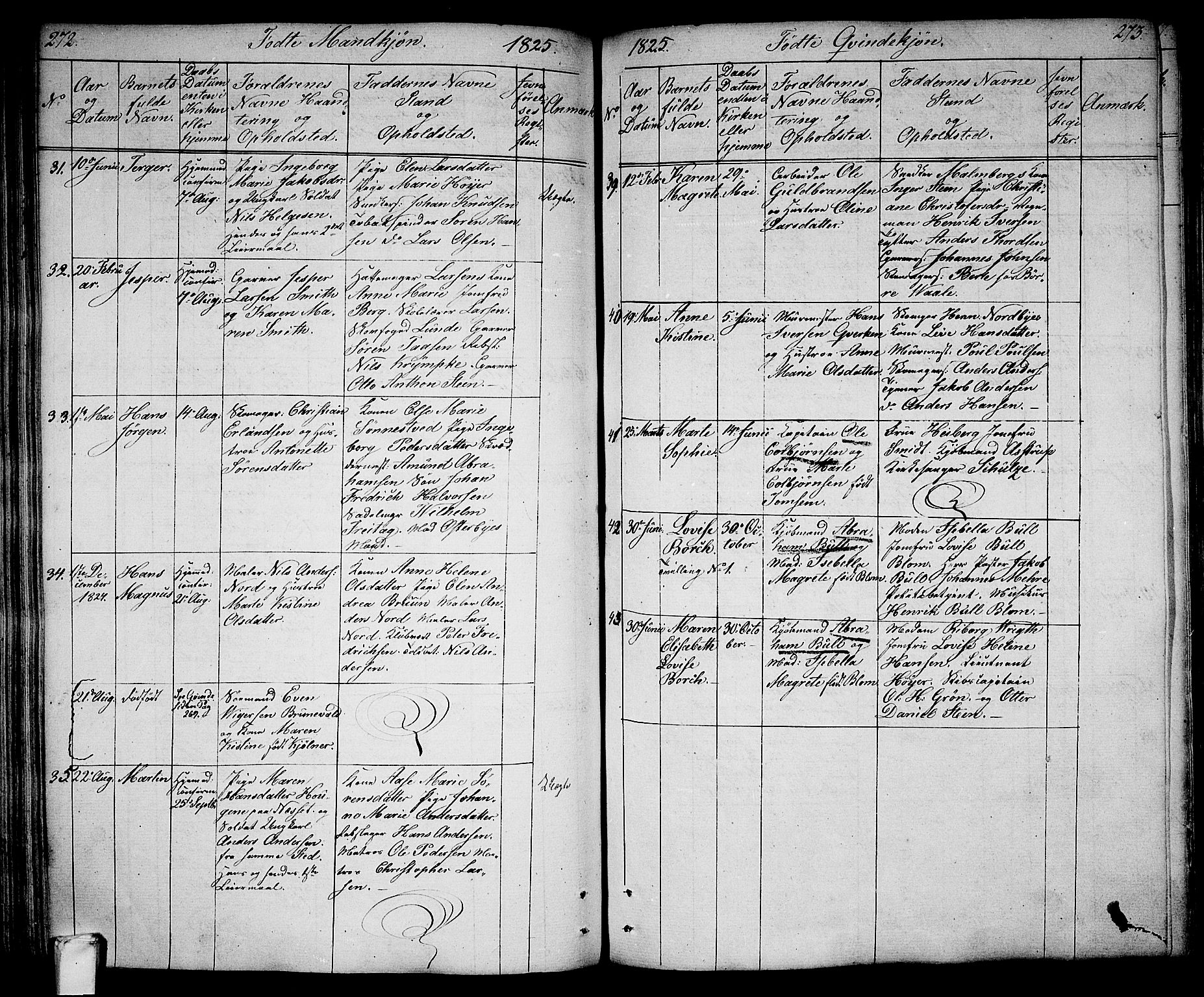 Larvik kirkebøker, AV/SAKO-A-352/G/Ga/L0002: Parish register (copy) no. I 2, 1807-1830, p. 272-273