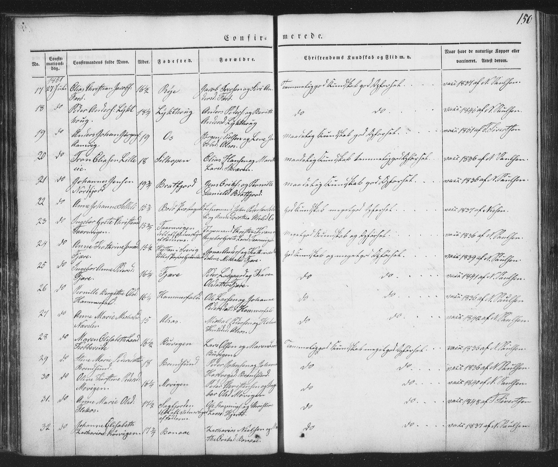 Ministerialprotokoller, klokkerbøker og fødselsregistre - Nordland, AV/SAT-A-1459/853/L0769: Parish register (official) no. 853A08, 1836-1856, p. 150