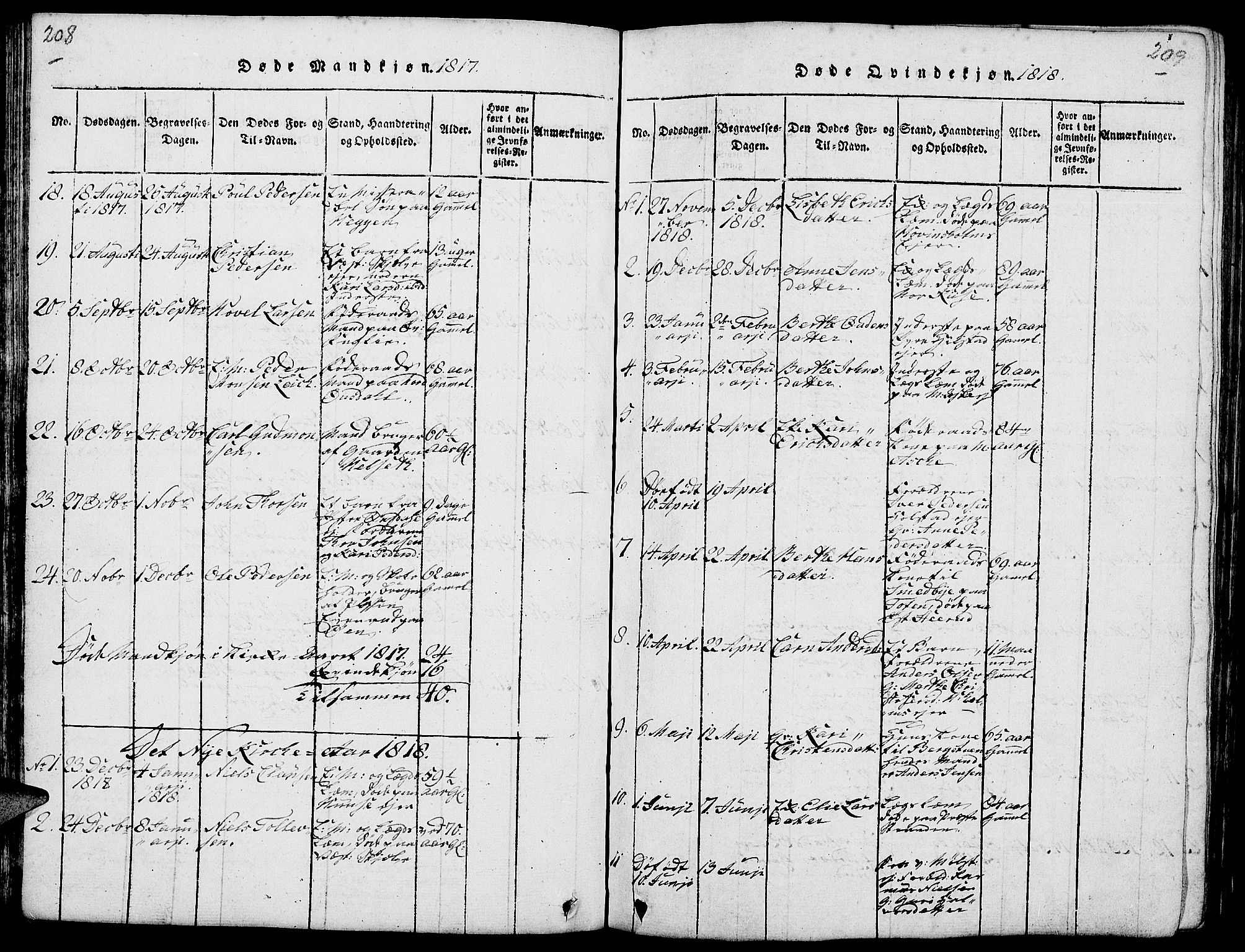 Nes prestekontor, Hedmark, AV/SAH-PREST-020/L/La/L0003: Parish register (copy) no. 3, 1814-1831, p. 208-209