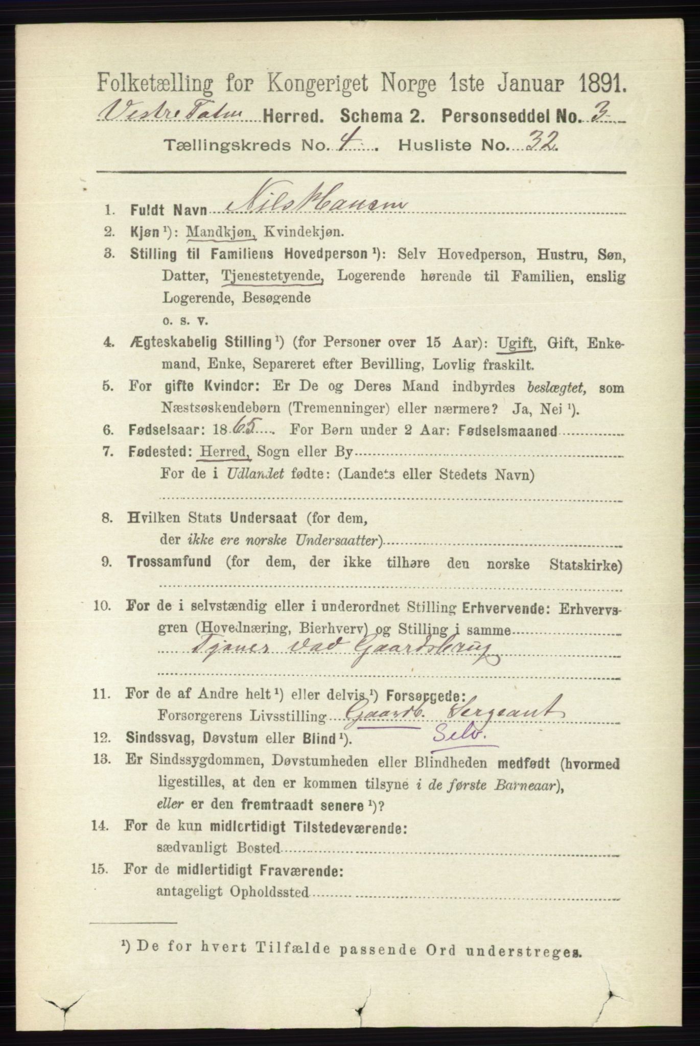 RA, 1891 census for 0529 Vestre Toten, 1891, p. 2887