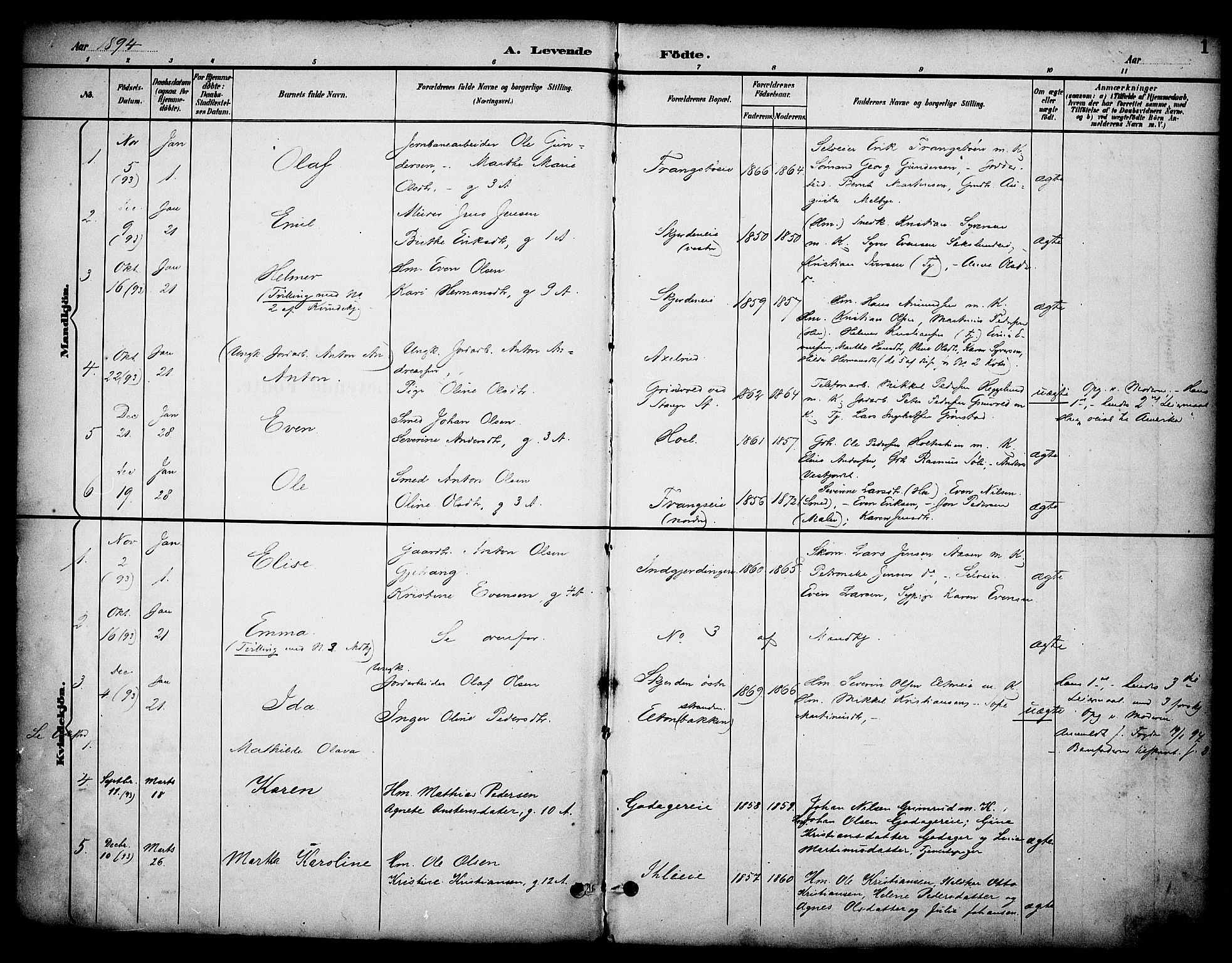 Stange prestekontor, SAH/PREST-002/K/L0020: Parish register (official) no. 20, 1894-1905, p. 1