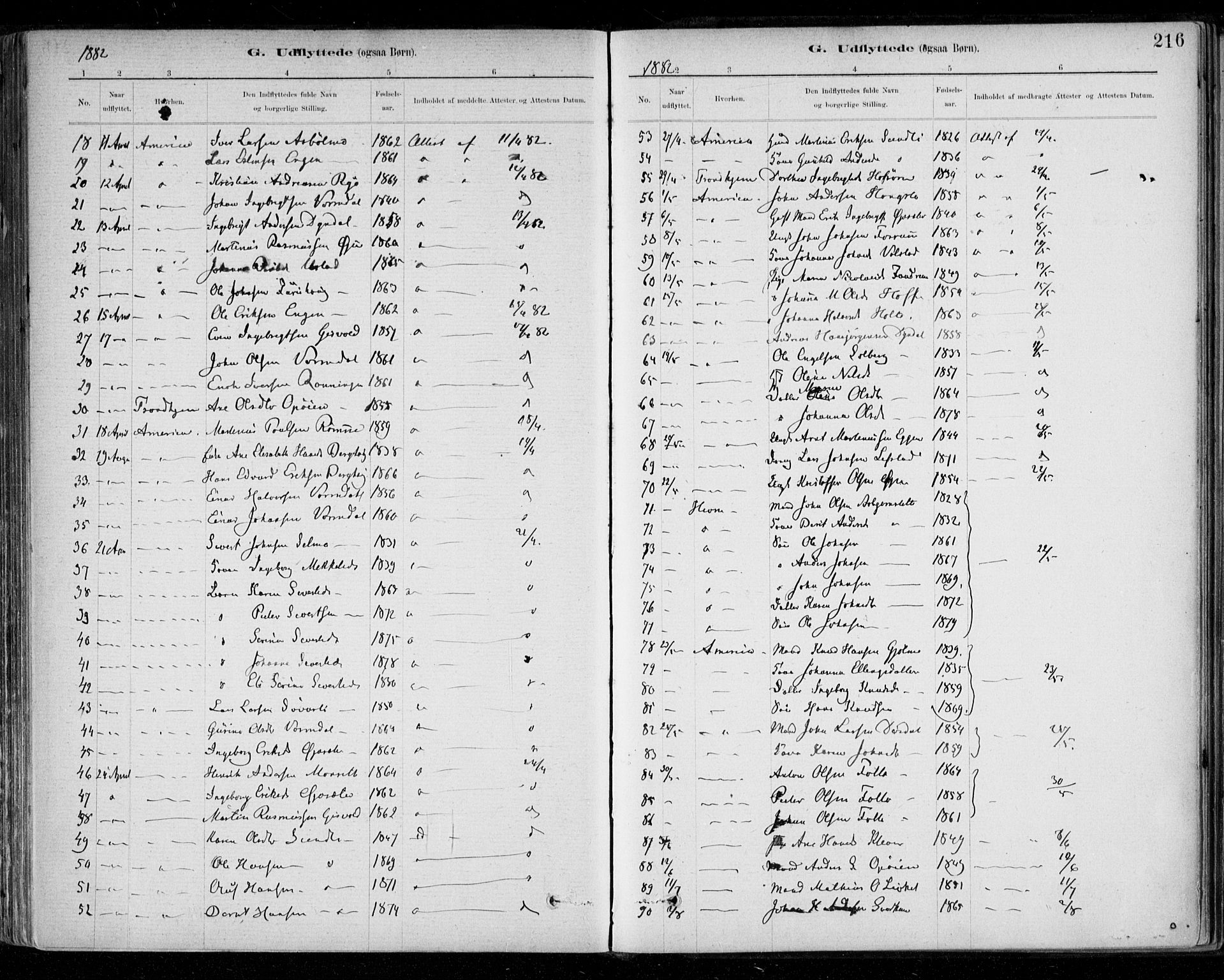 Ministerialprotokoller, klokkerbøker og fødselsregistre - Sør-Trøndelag, SAT/A-1456/668/L0810: Parish register (official) no. 668A10, 1881-1894, p. 216