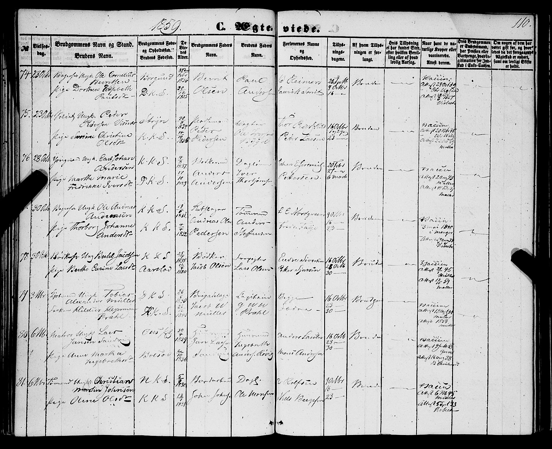 Korskirken sokneprestembete, AV/SAB-A-76101/H/Haa/L0035: Parish register (official) no. D 2, 1852-1867, p. 110