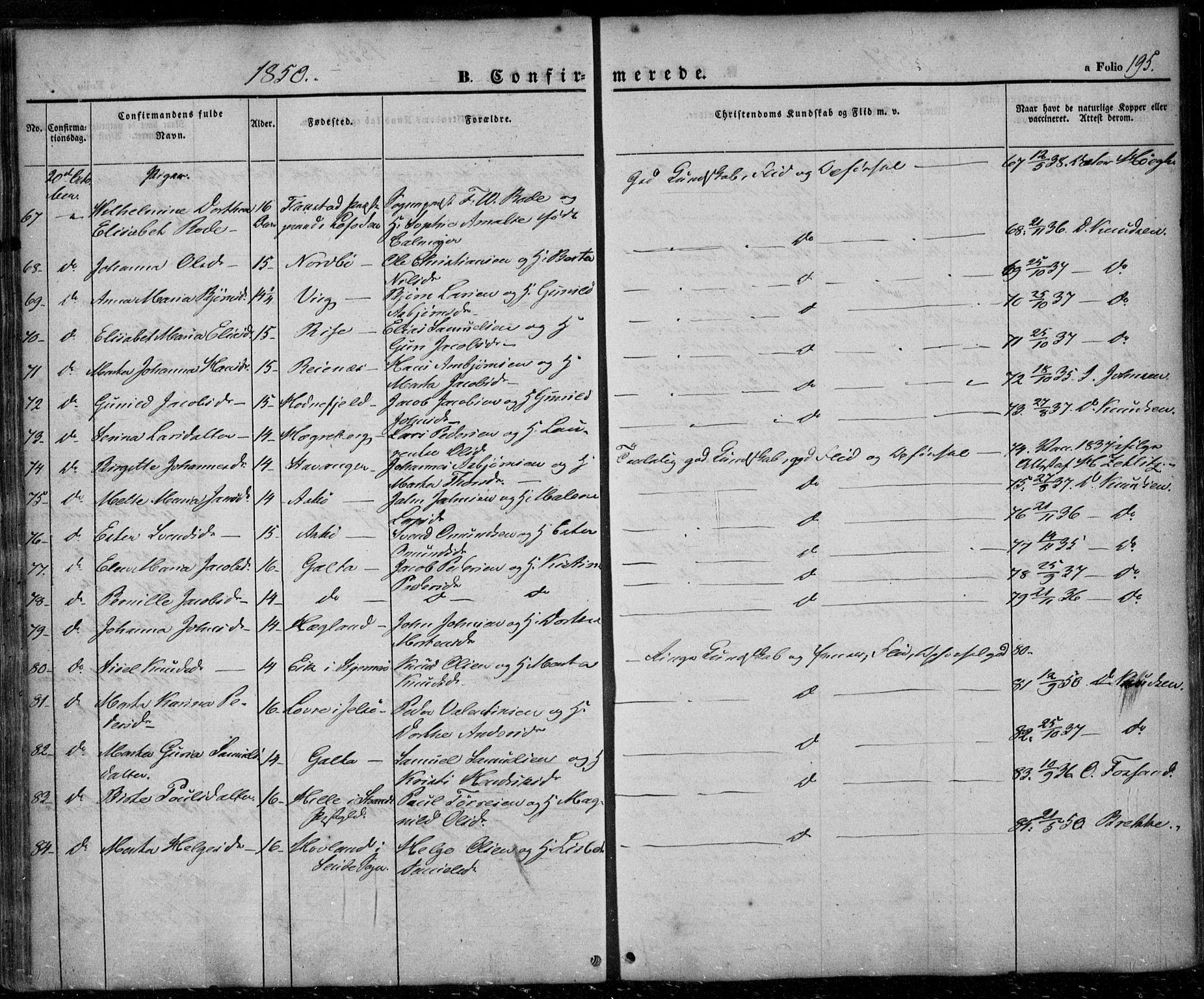 Rennesøy sokneprestkontor, AV/SAST-A -101827/H/Ha/Haa/L0005: Parish register (official) no. A 5, 1838-1859, p. 195