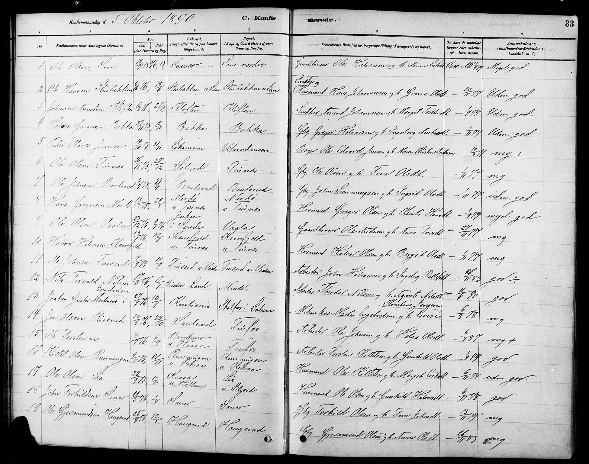 Heddal kirkebøker, AV/SAKO-A-268/F/Fa/L0009: Parish register (official) no. I 9, 1878-1903, p. 33