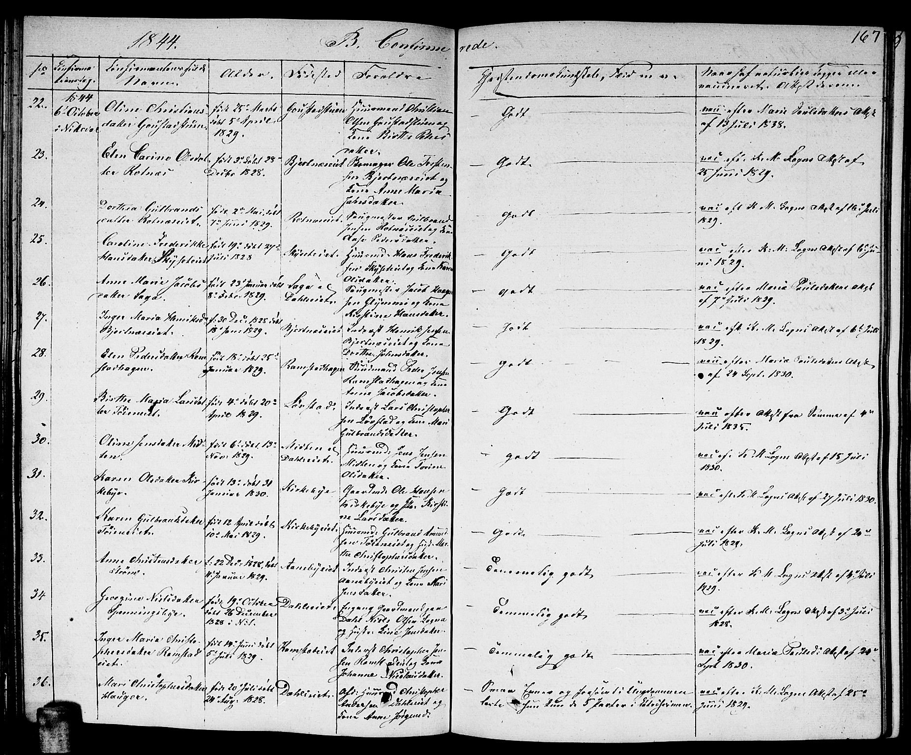 Nittedal prestekontor Kirkebøker, AV/SAO-A-10365a/F/Fa/L0004: Parish register (official) no. I 4, 1836-1849, p. 167