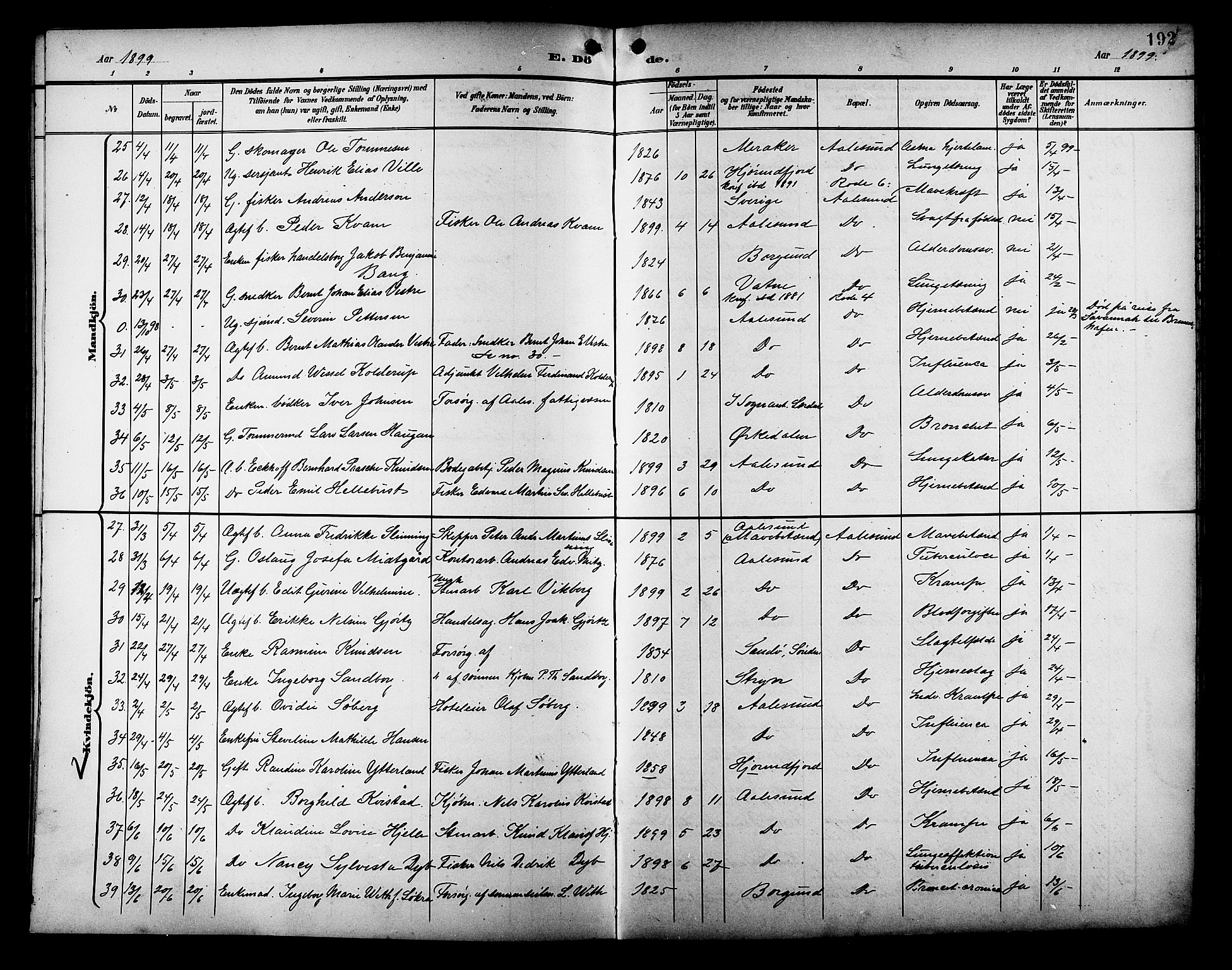 Ministerialprotokoller, klokkerbøker og fødselsregistre - Møre og Romsdal, AV/SAT-A-1454/529/L0469: Parish register (copy) no. 529C06, 1898-1906, p. 192