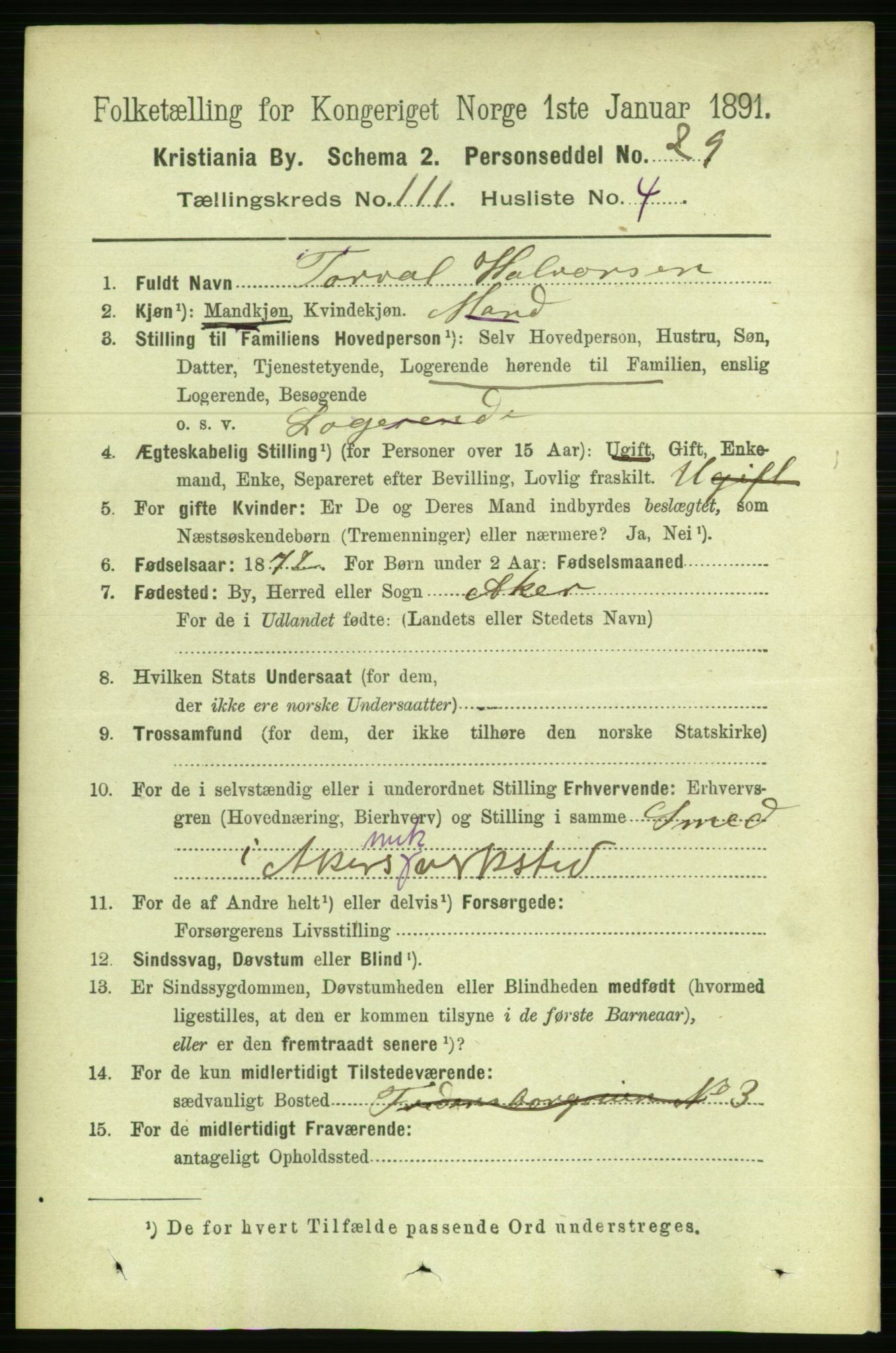 RA, 1891 census for 0301 Kristiania, 1891, p. 58017