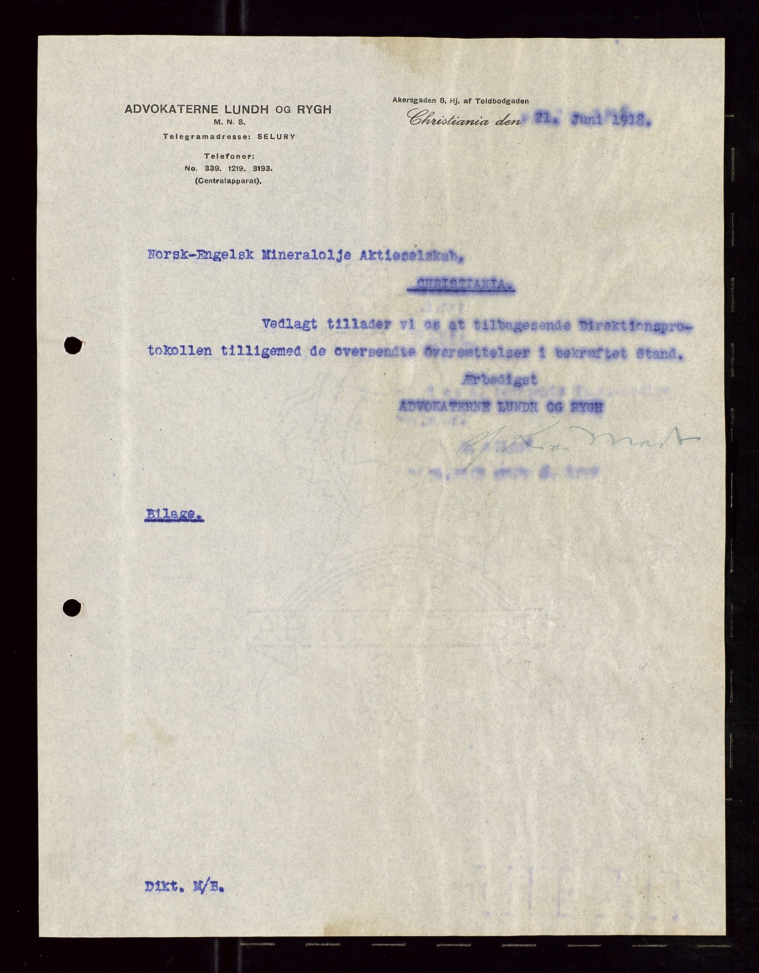 Pa 1521 - A/S Norske Shell, AV/SAST-A-101915/E/Ea/Eaa/L0005: Sjefskorrespondanse, 1918, p. 396