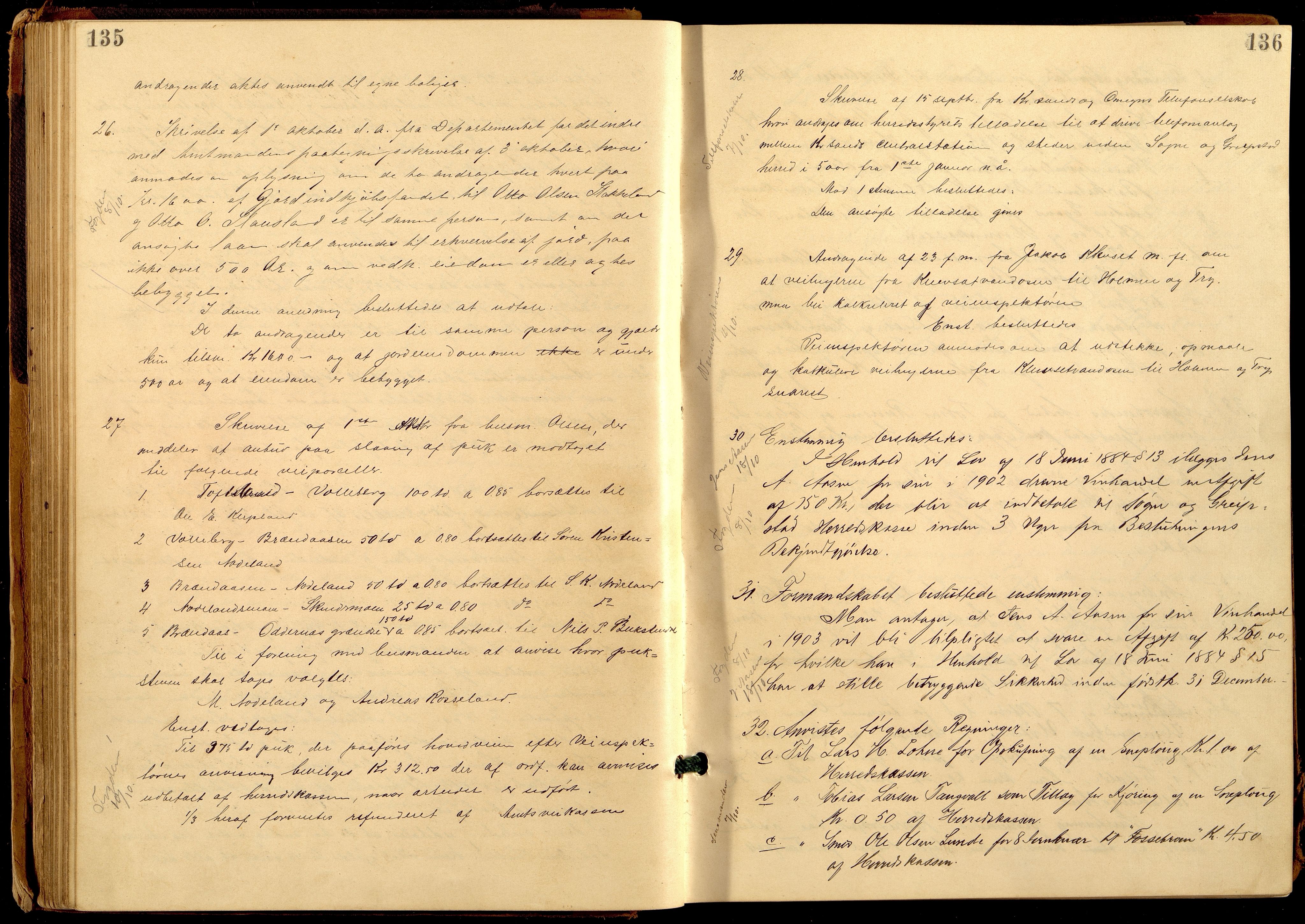 Søgne og Greipstad kommune - Formannskapet, ARKSOR/1018SG120/A/L0006: Møtebok (d), 1901-1909, p. 135-136