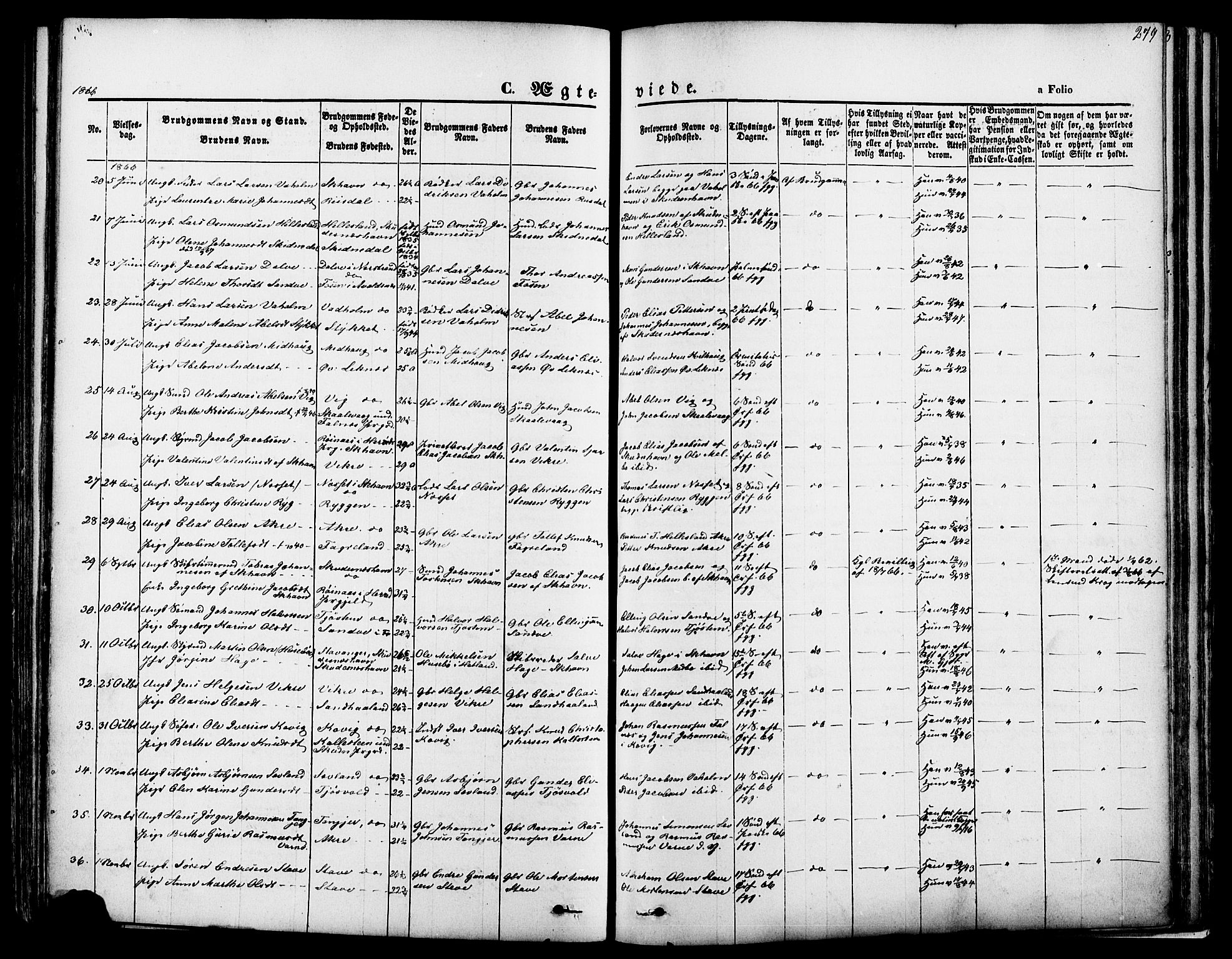 Skudenes sokneprestkontor, AV/SAST-A -101849/H/Ha/Haa/L0006: Parish register (official) no. A 4, 1864-1881, p. 279