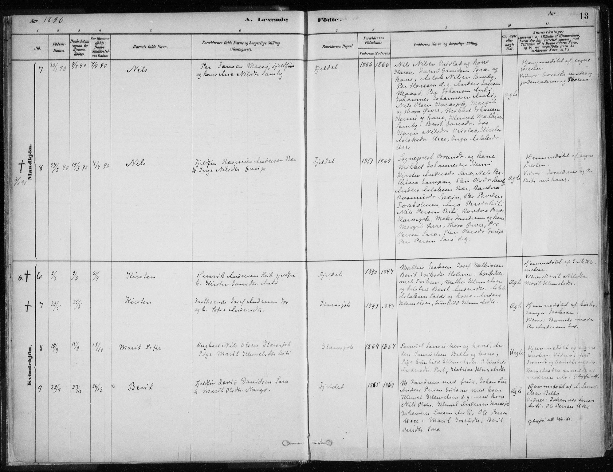 Karasjok sokneprestkontor, SATØ/S-1352/H/Ha/L0002kirke: Parish register (official) no. 2, 1885-1906, p. 13