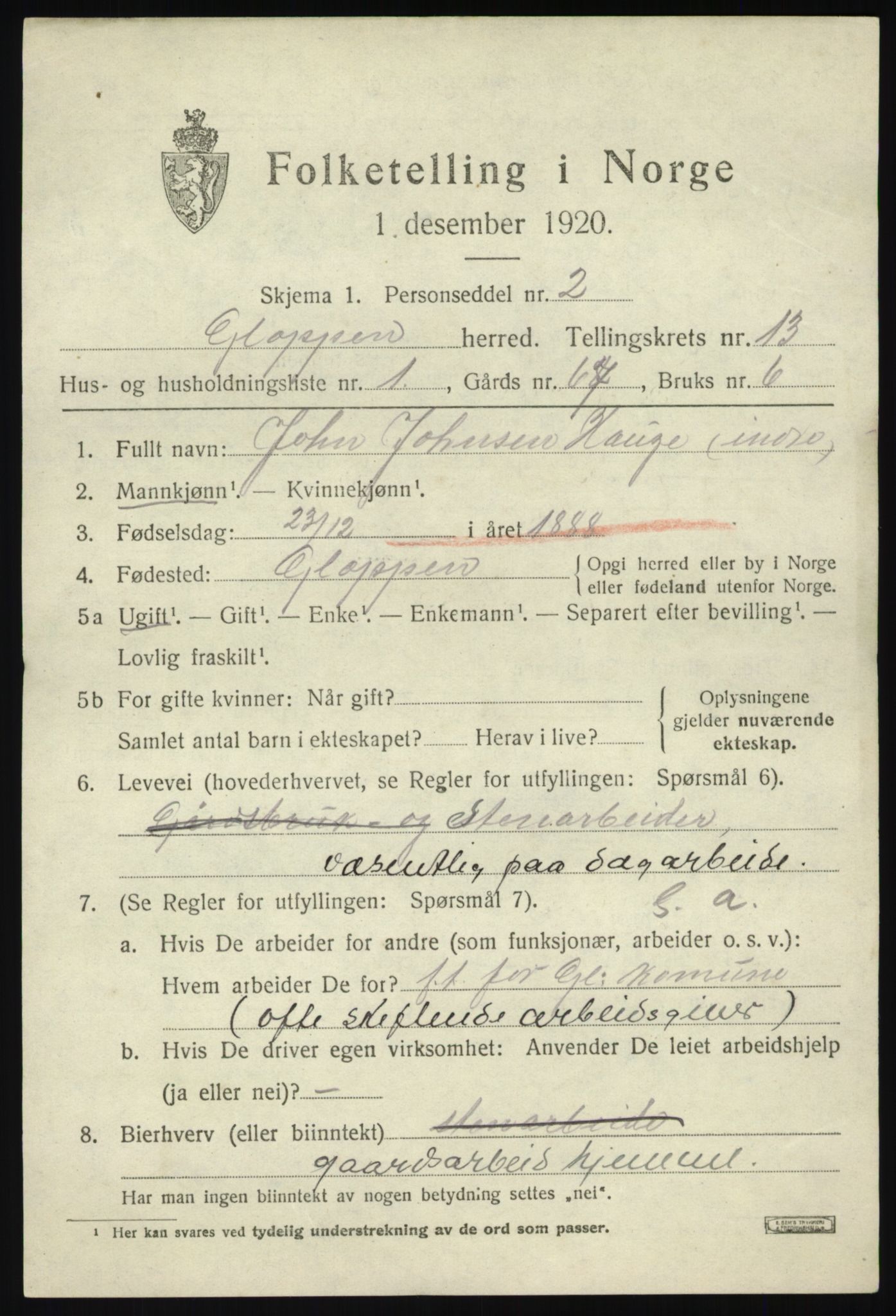 SAB, 1920 census for Gloppen, 1920, p. 6320