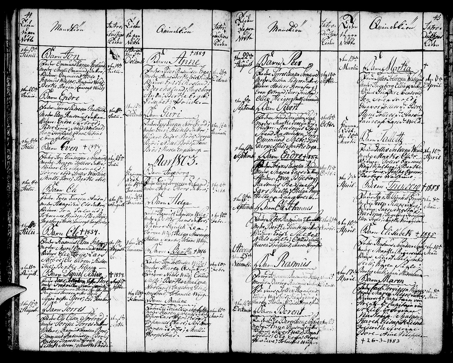 Klepp sokneprestkontor, AV/SAST-A-101803/001/3/30BA/L0001: Parish register (official) no. A 1, 1793-1819, p. 44-45