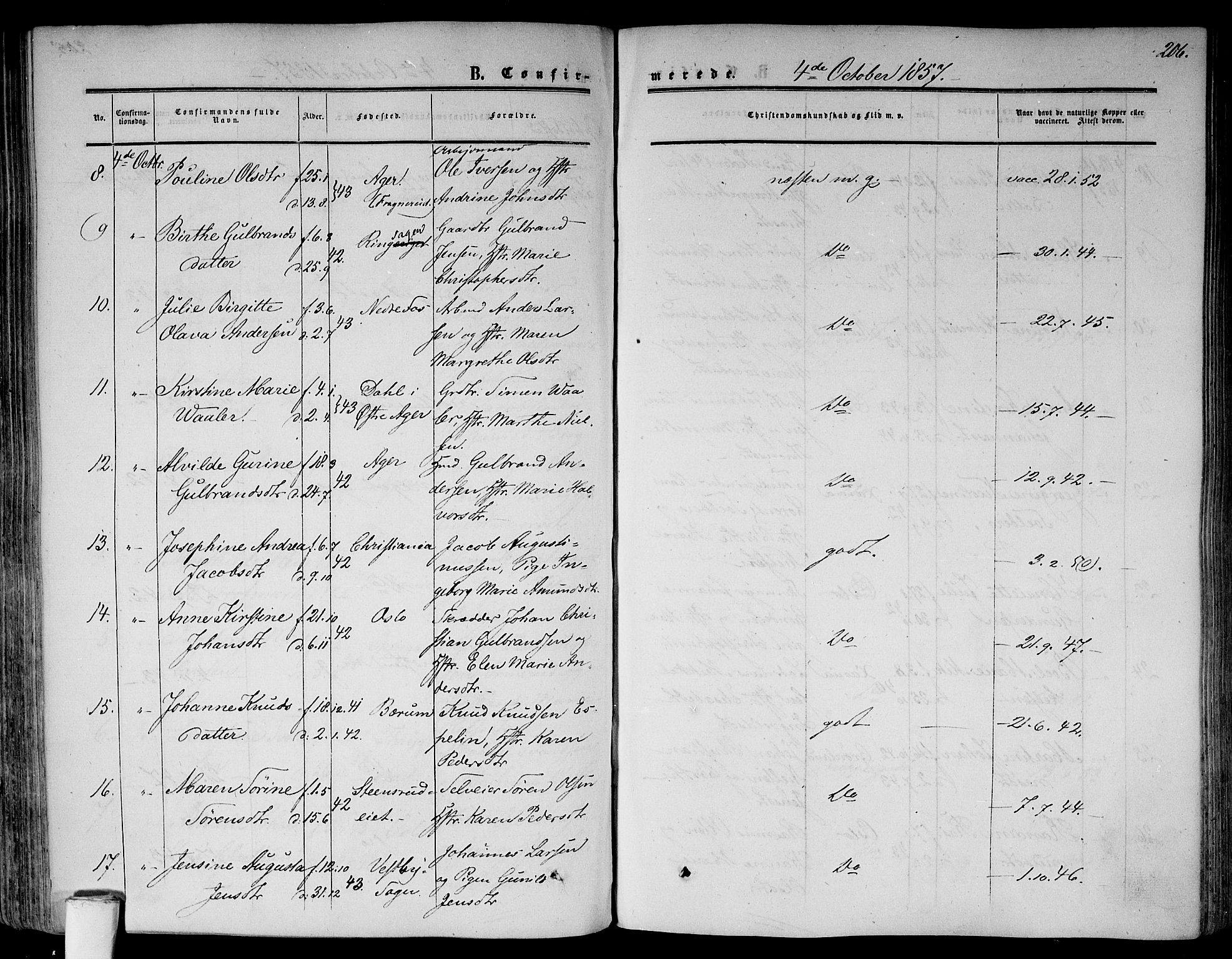 Gamlebyen prestekontor Kirkebøker, AV/SAO-A-10884/F/Fa/L0004: Parish register (official) no. 4, 1850-1857, p. 206