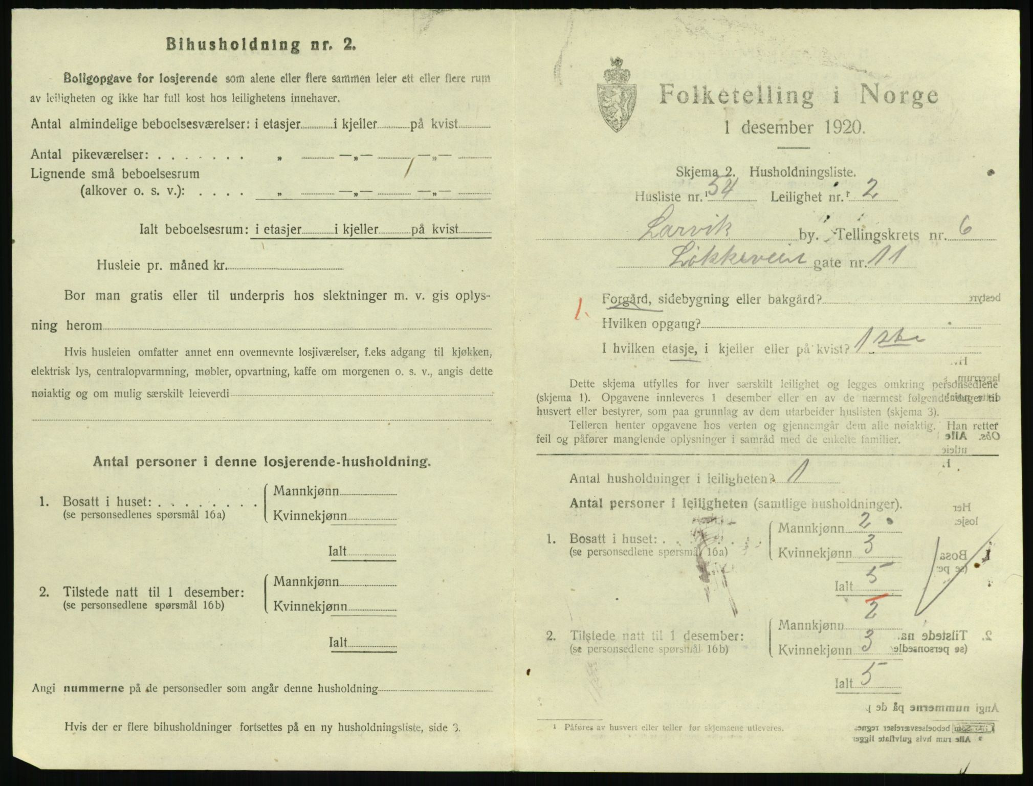 SAKO, 1920 census for Larvik, 1920, p. 5584