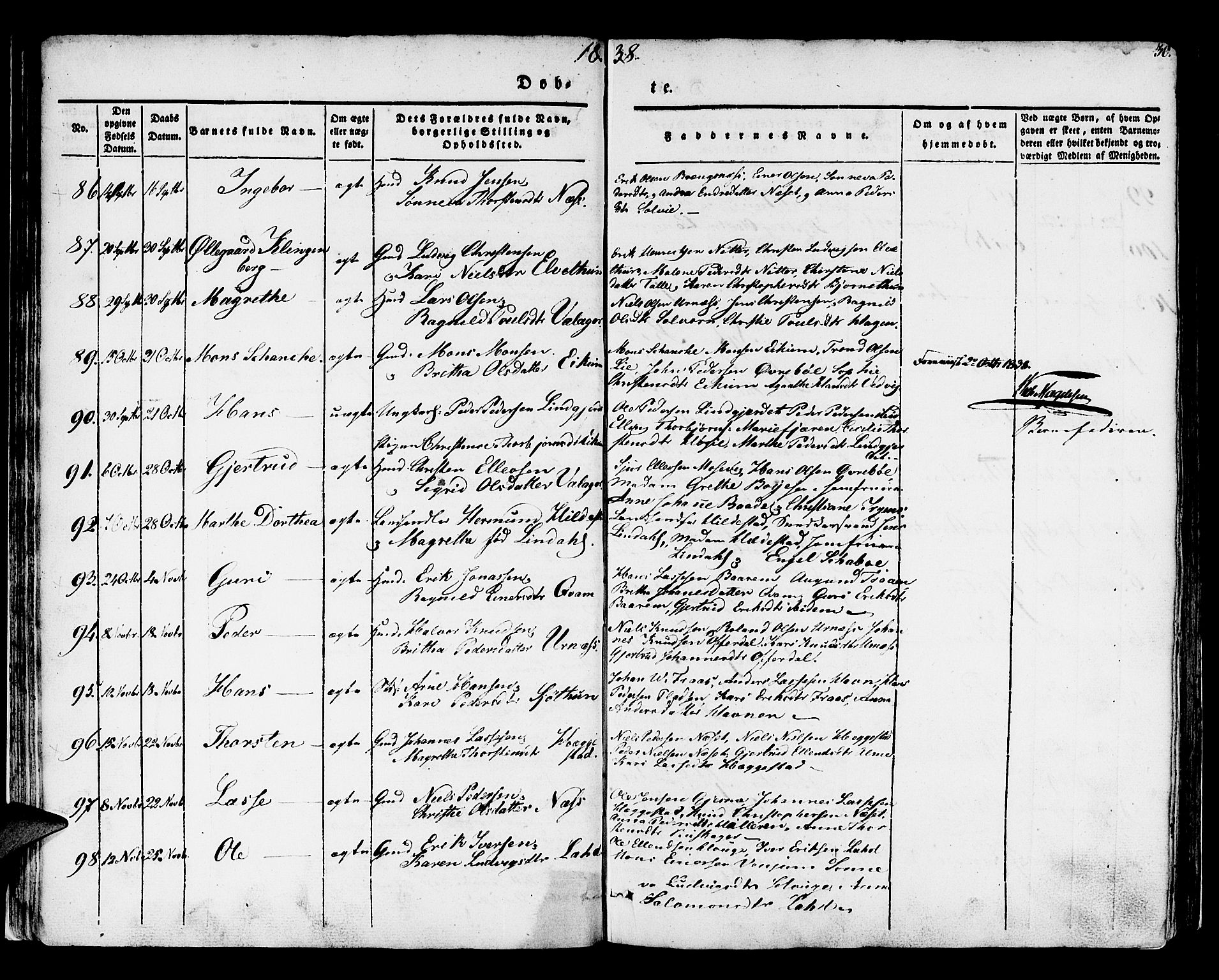 Hafslo sokneprestembete, AV/SAB-A-80301/H/Haa/Haaa/L0005: Parish register (official) no. A 5, 1834-1852, p. 30