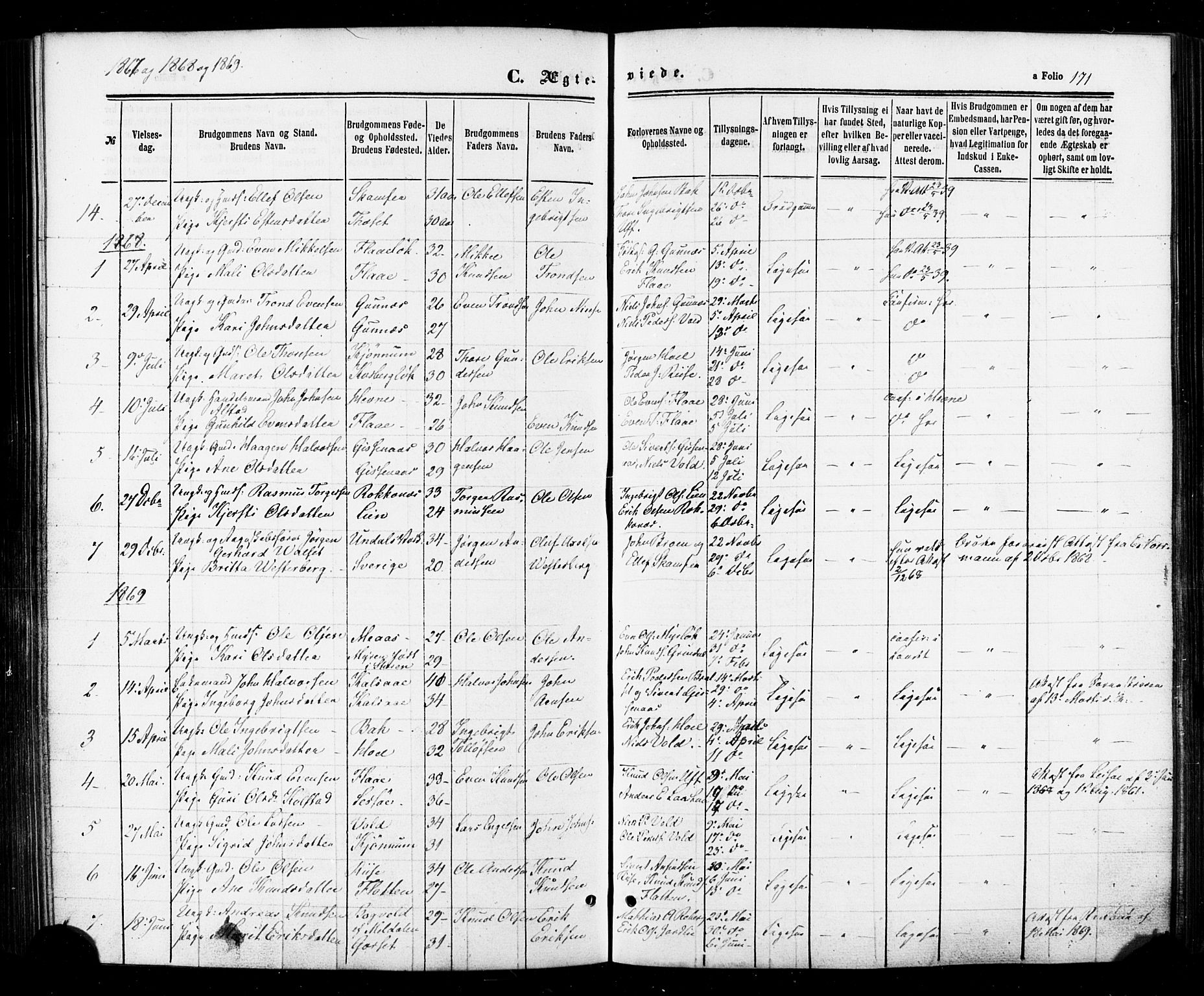 Ministerialprotokoller, klokkerbøker og fødselsregistre - Sør-Trøndelag, SAT/A-1456/674/L0870: Parish register (official) no. 674A02, 1861-1879, p. 171