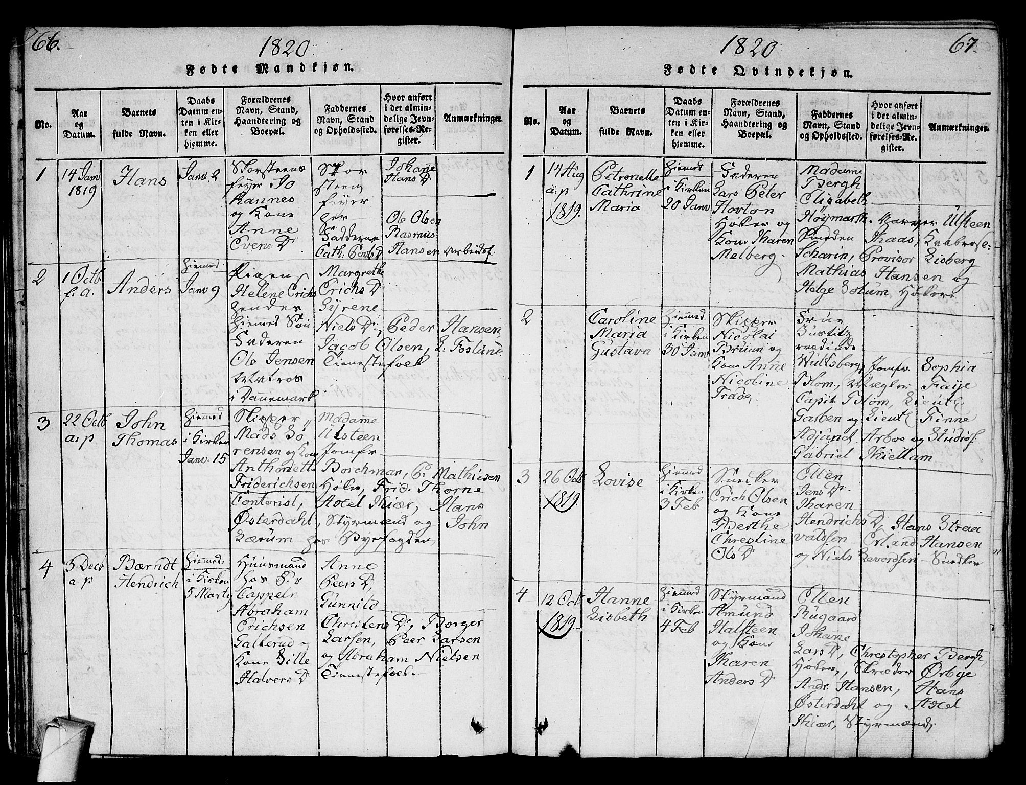 Strømsø kirkebøker, AV/SAKO-A-246/G/Ga/L0001: Parish register (copy) no. 1, 1815-1829, p. 66-67