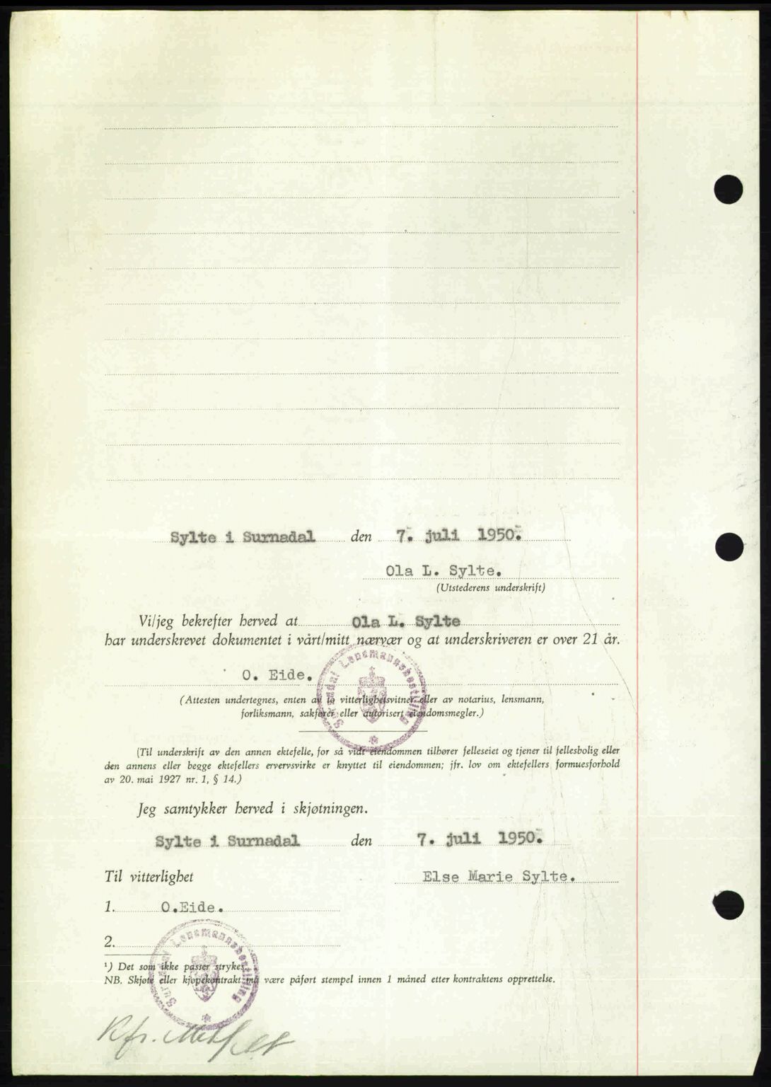 Nordmøre sorenskriveri, AV/SAT-A-4132/1/2/2Ca: Mortgage book no. A115, 1950-1950, Diary no: : 2249/1950