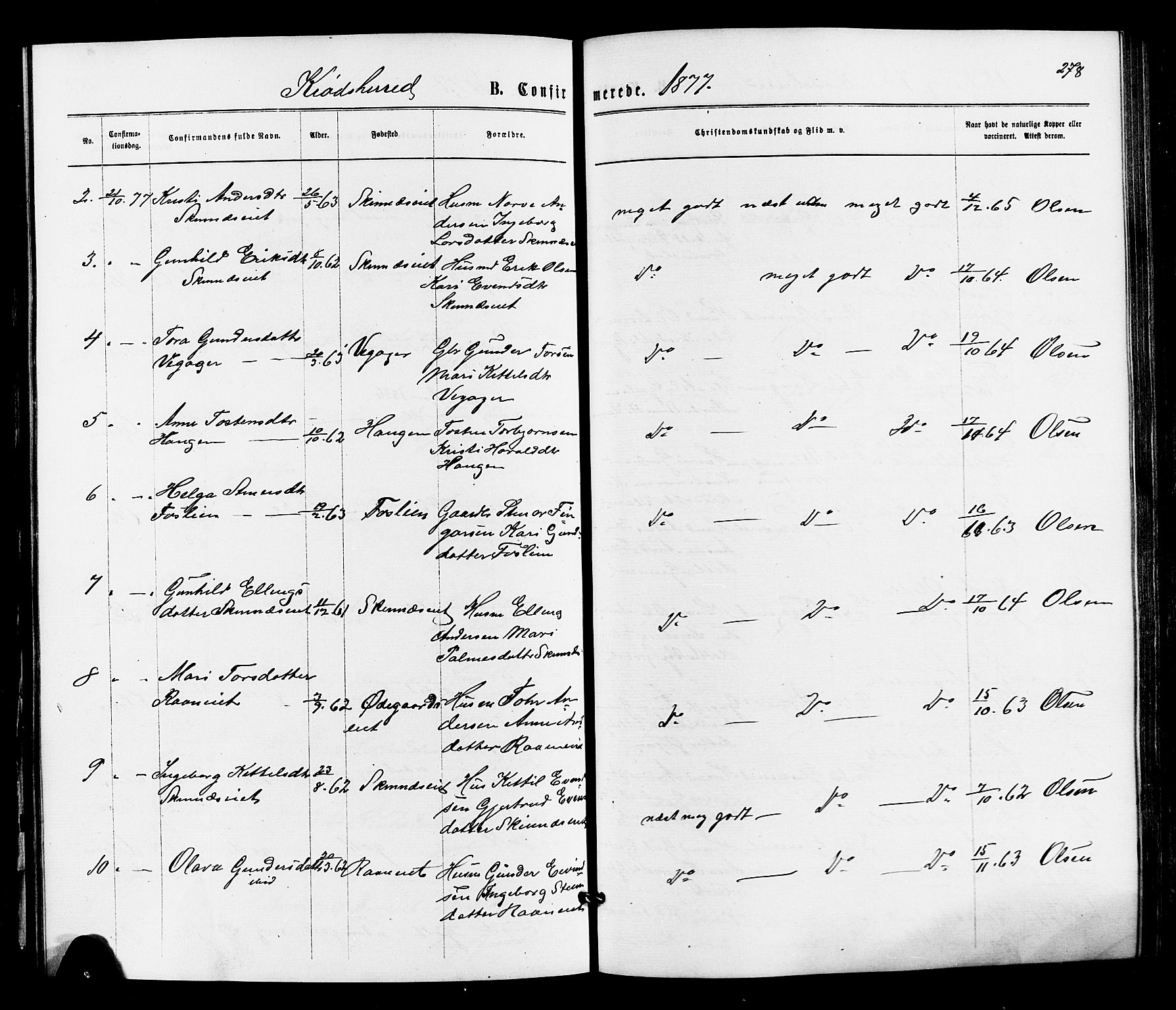 Sigdal kirkebøker, AV/SAKO-A-245/F/Fa/L0010: Parish register (official) no. I 10 /2, 1872-1878, p. 278