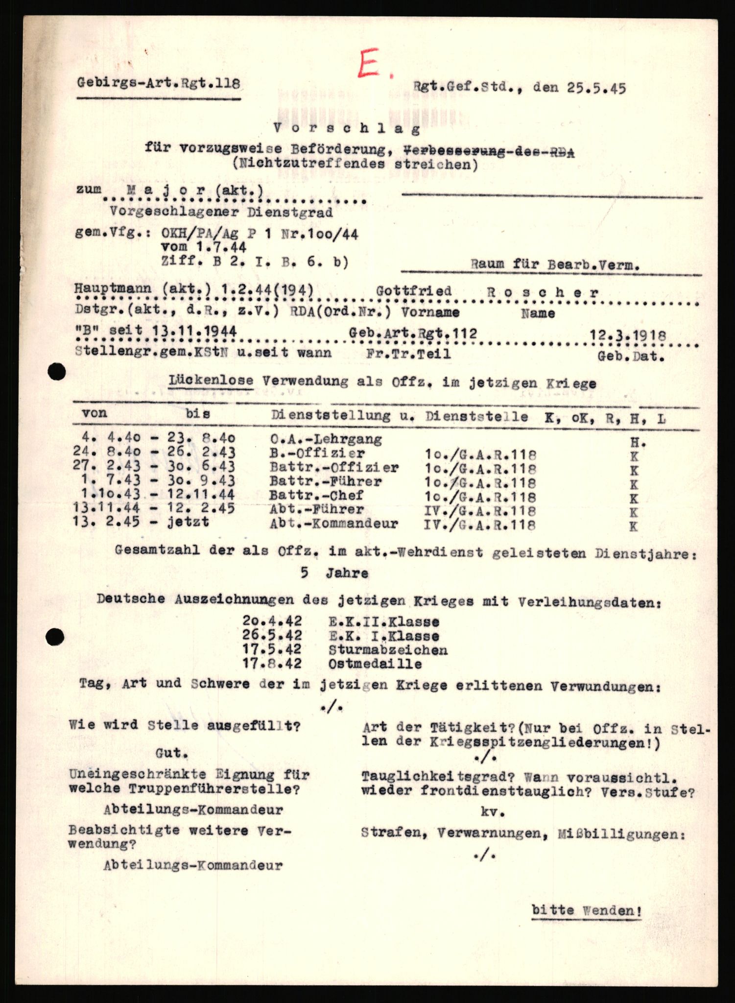 Forsvarets Overkommando. 2 kontor. Arkiv 11.4. Spredte tyske arkivsaker, AV/RA-RAFA-7031/D/Dar/Dara/L0019: Personalbøker og diverse, 1940-1945, p. 108