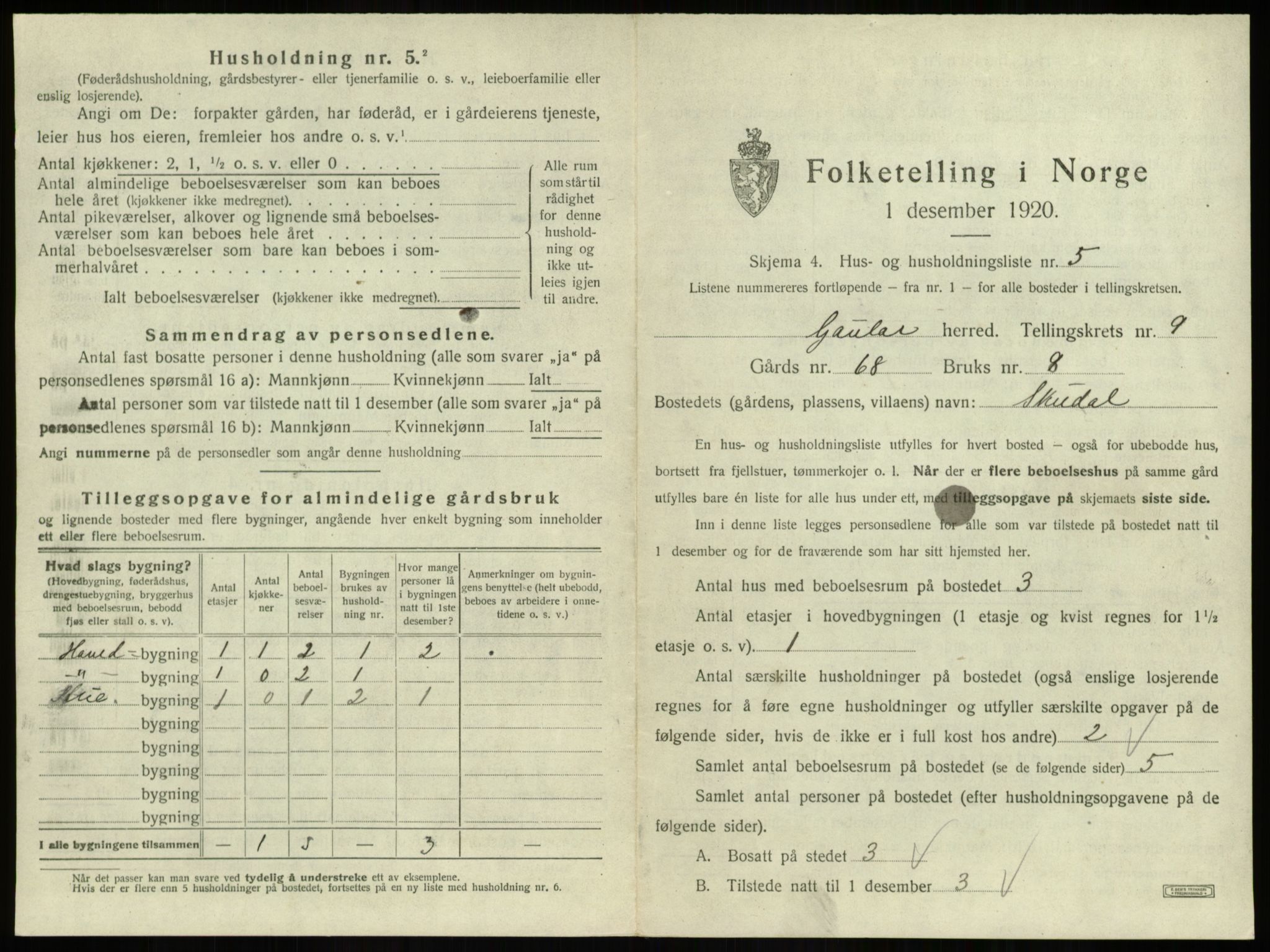 SAB, 1920 census for Gaular, 1920, p. 616