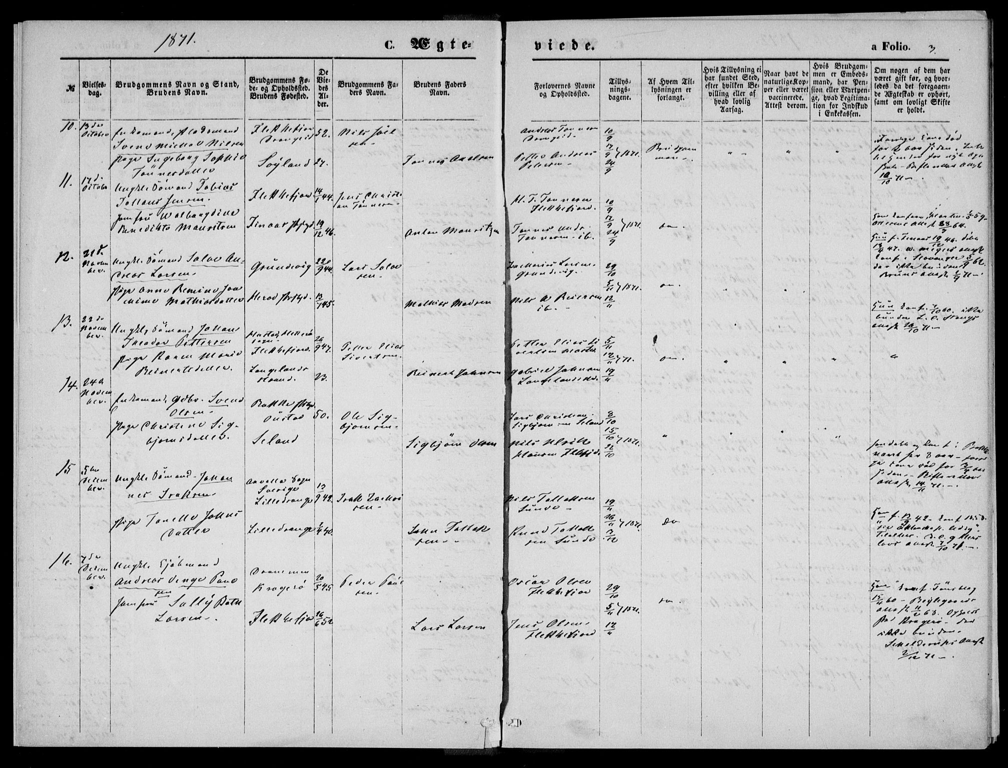 Flekkefjord sokneprestkontor, SAK/1111-0012/F/Fa/Fac/L0006: Parish register (official) no. A 6, 1871-1874, p. 3