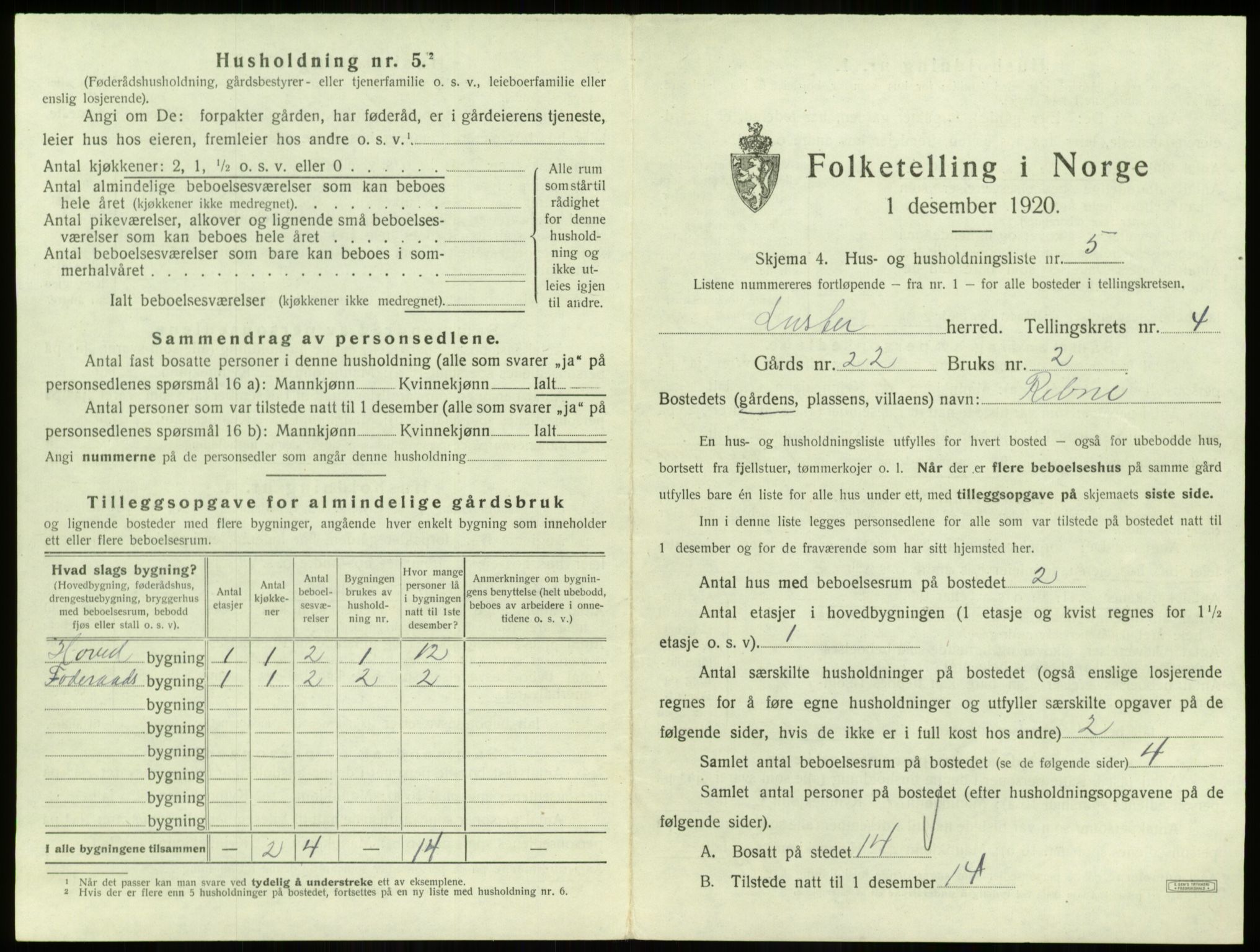 SAB, 1920 census for Luster, 1920, p. 437