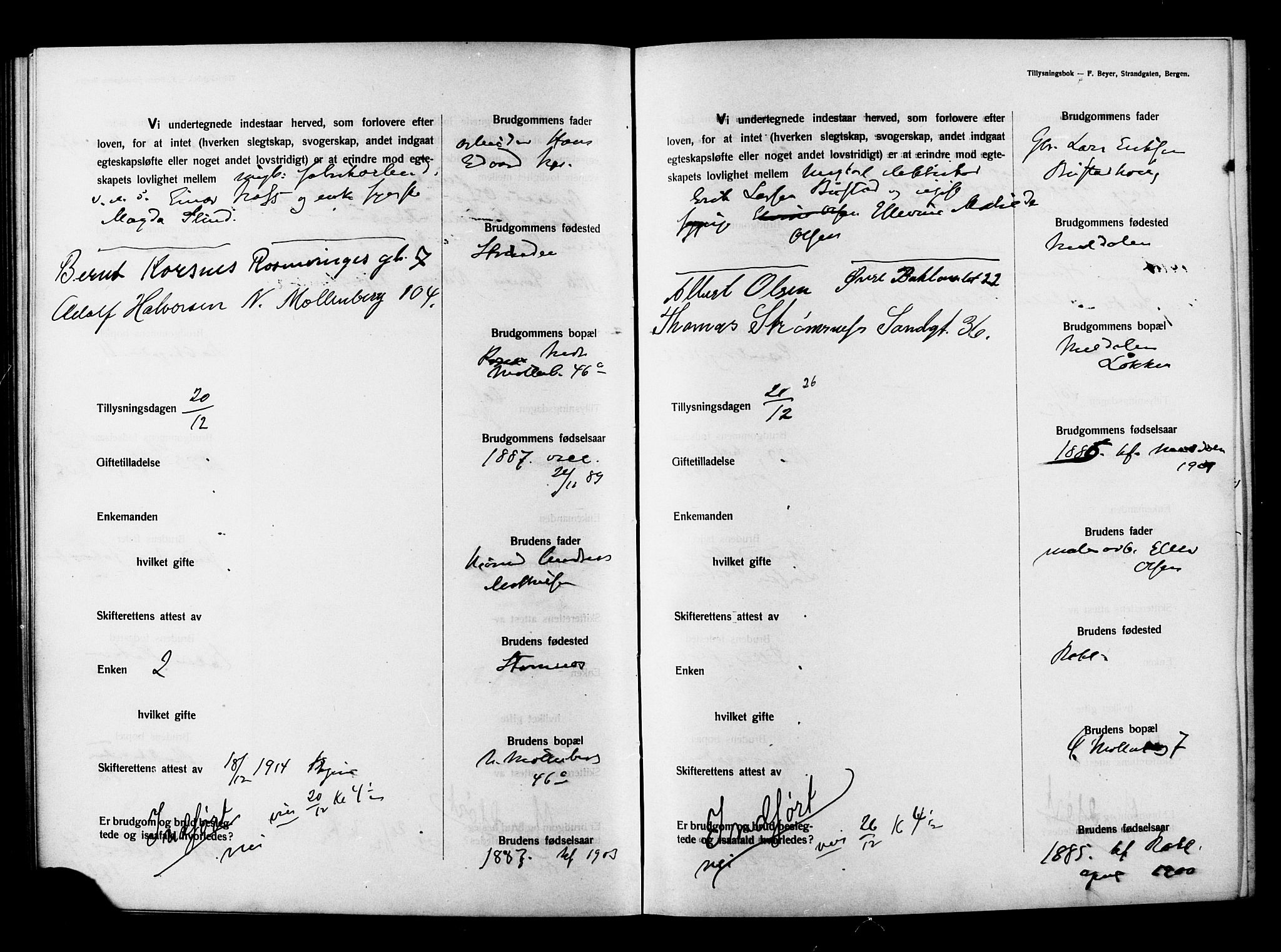 Ministerialprotokoller, klokkerbøker og fødselsregistre - Sør-Trøndelag, AV/SAT-A-1456/604/L0194: Banns register no. 604A15, 1912-1916