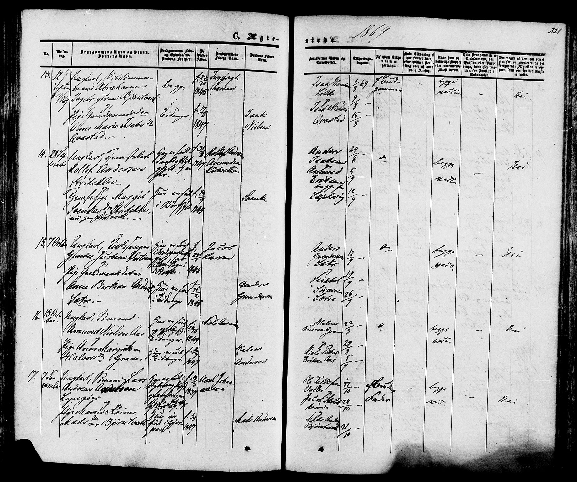 Eidanger kirkebøker, SAKO/A-261/F/Fa/L0010: Parish register (official) no. 10, 1859-1874, p. 221