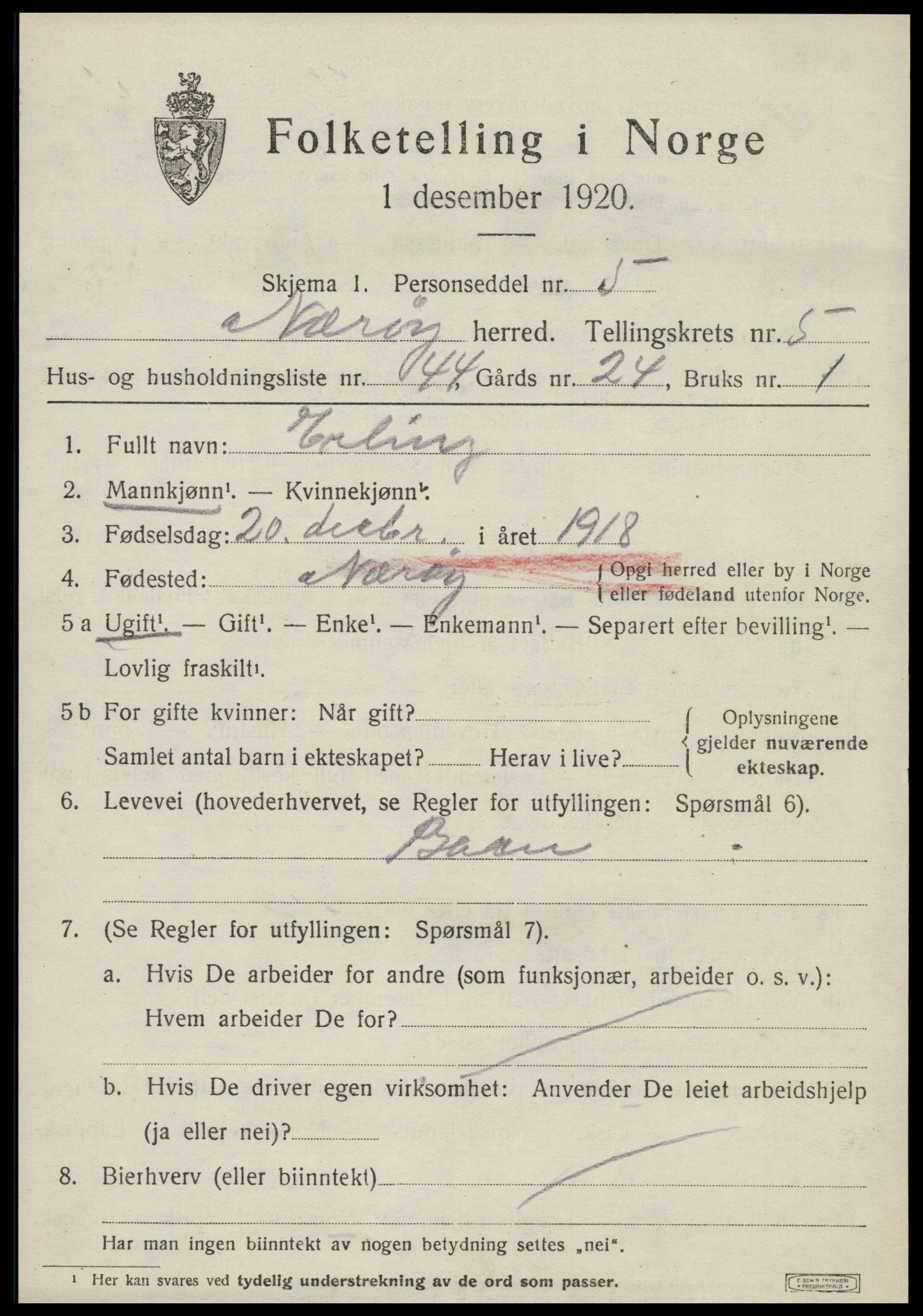 SAT, 1920 census for Nærøy, 1920, p. 2965