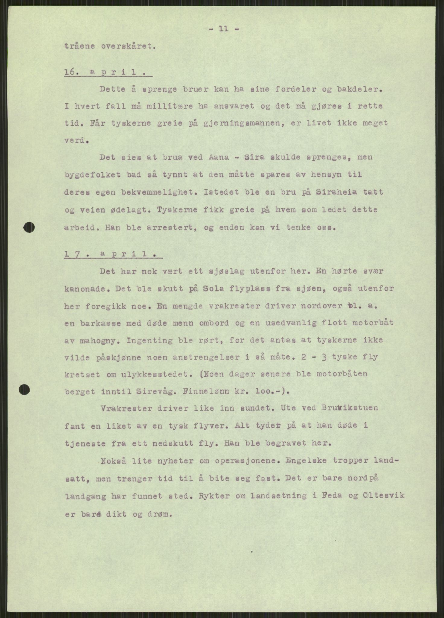 Forsvaret, Forsvarets krigshistoriske avdeling, AV/RA-RAFA-2017/Y/Ya/L0015: II-C-11-31 - Fylkesmenn.  Rapporter om krigsbegivenhetene 1940., 1940, p. 61