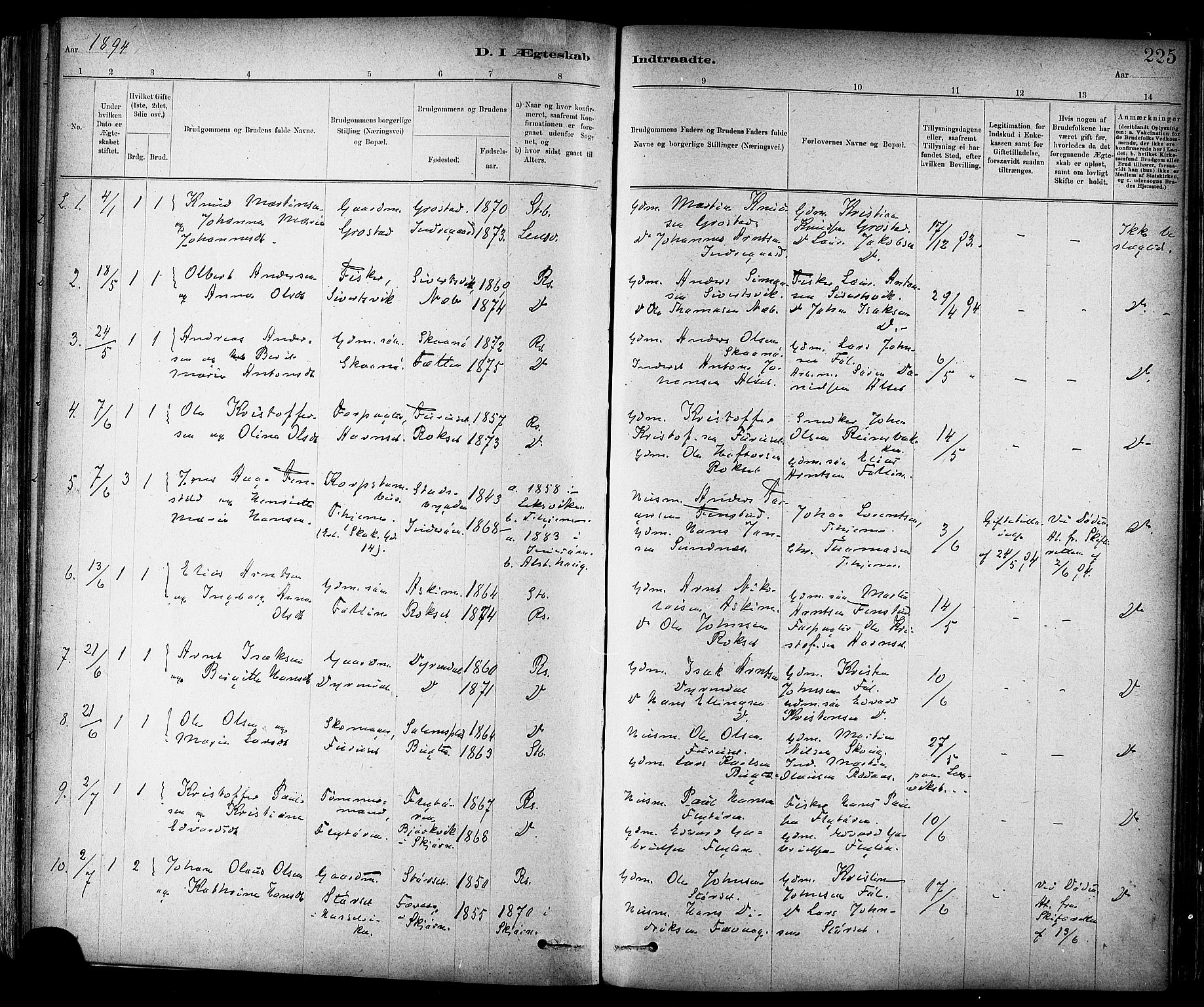 Ministerialprotokoller, klokkerbøker og fødselsregistre - Sør-Trøndelag, SAT/A-1456/647/L0634: Parish register (official) no. 647A01, 1885-1896, p. 225