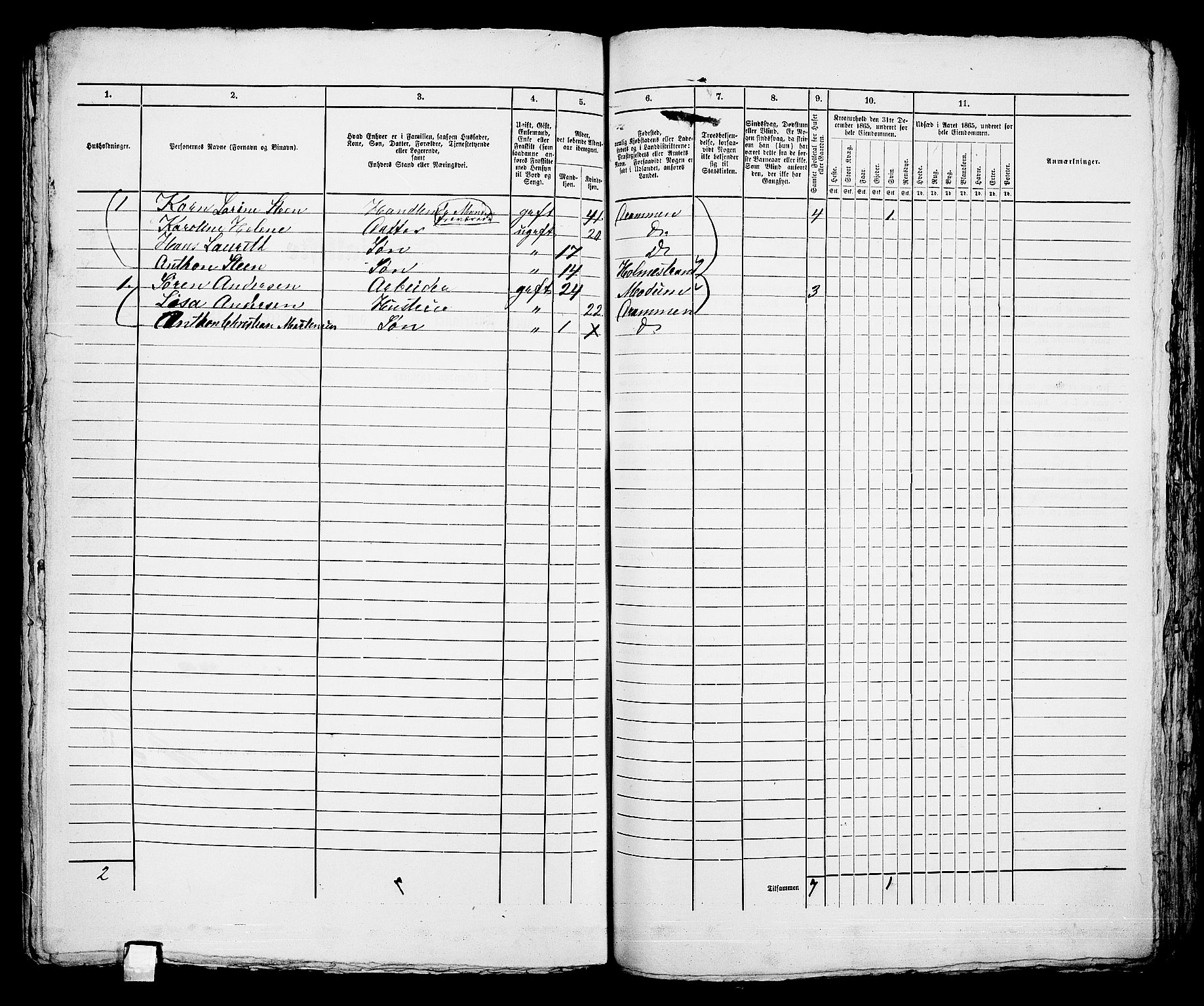 RA, 1865 census for Bragernes in Drammen, 1865, p. 1124