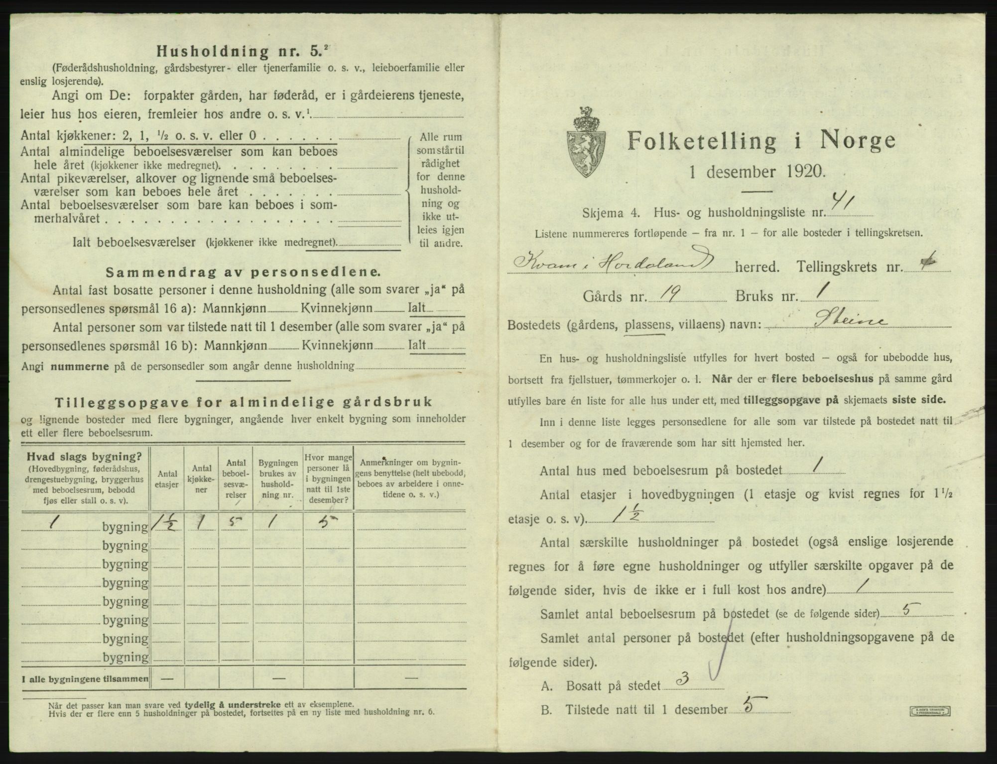SAB, 1920 census for Kvam, 1920, p. 383