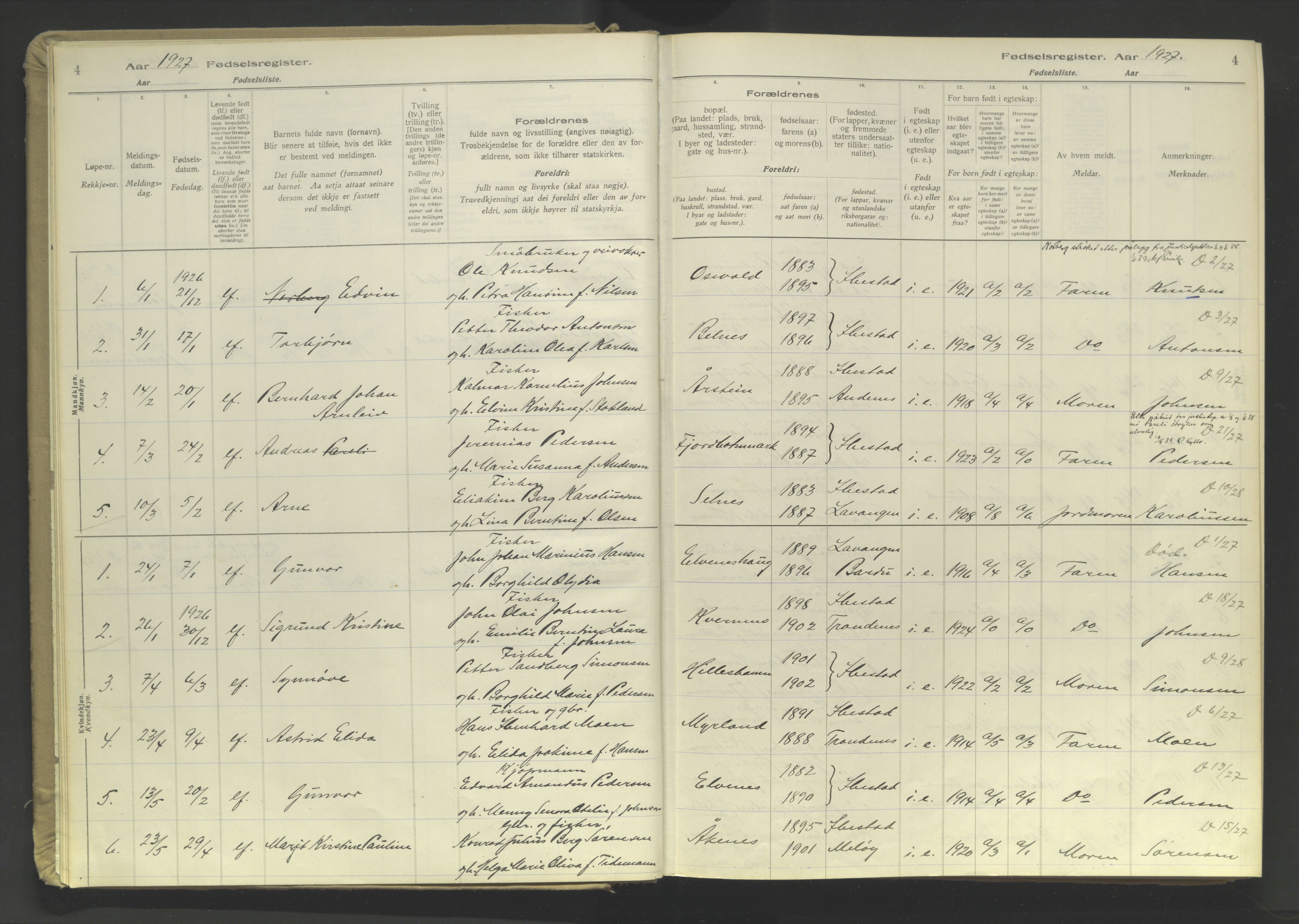 Ibestad sokneprestembete, SATØ/S-0077/I/Ic/L0064: Birth register no. 64, 1926-1961, p. 4