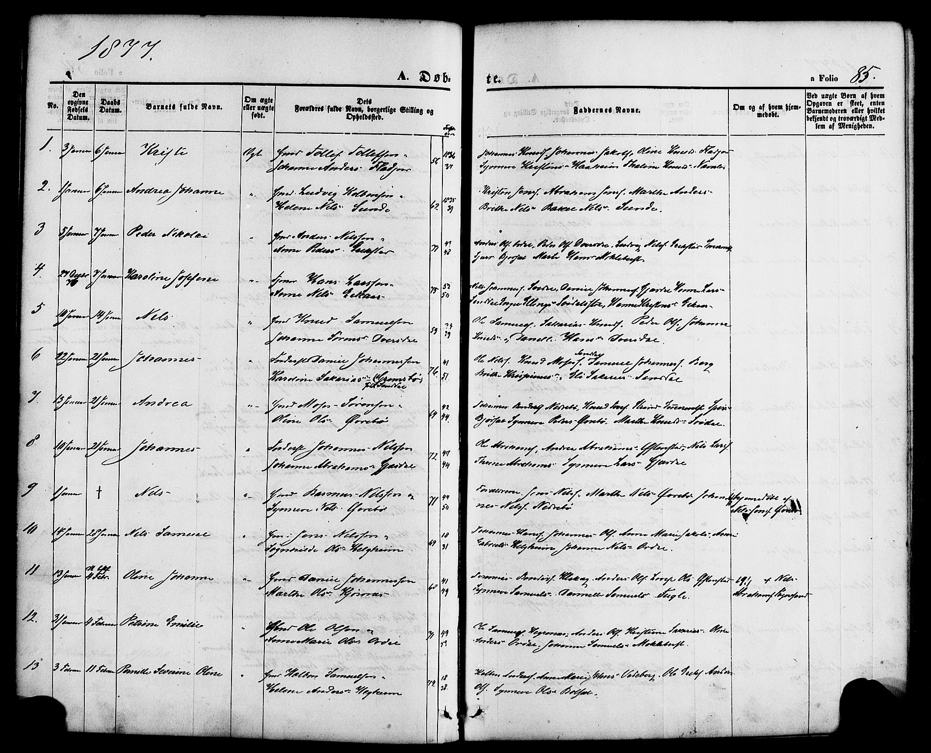 Jølster sokneprestembete, SAB/A-80701/H/Haa/Haaa/L0011: Parish register (official) no. A 11, 1866-1881, p. 85