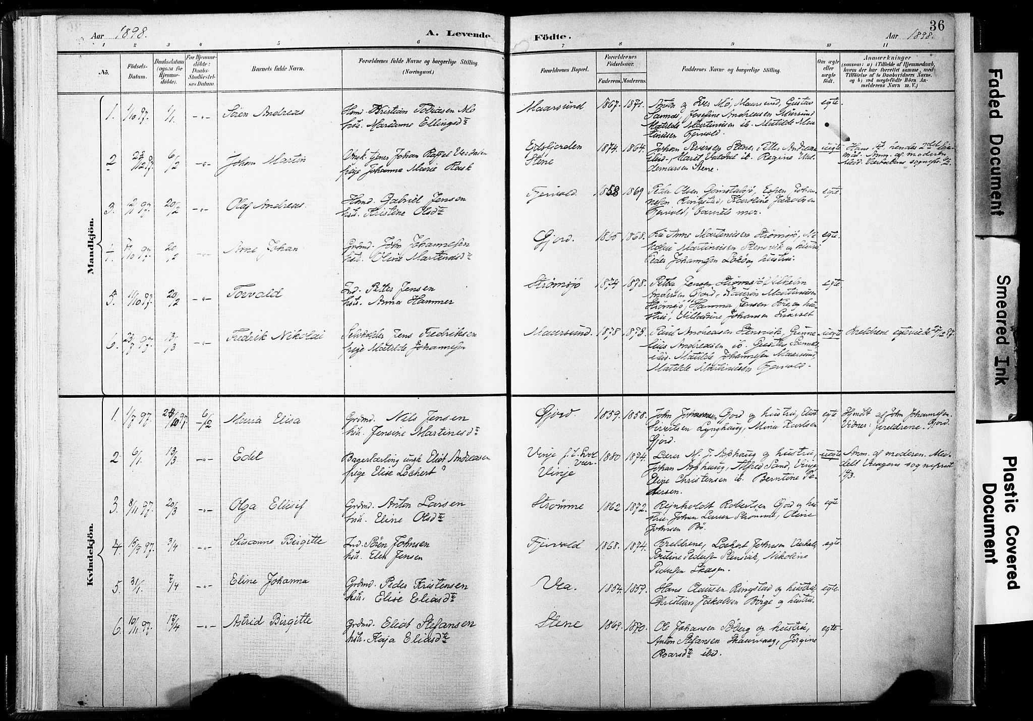 Ministerialprotokoller, klokkerbøker og fødselsregistre - Nordland, AV/SAT-A-1459/891/L1304: Parish register (official) no. 891A09, 1895-1921, p. 36