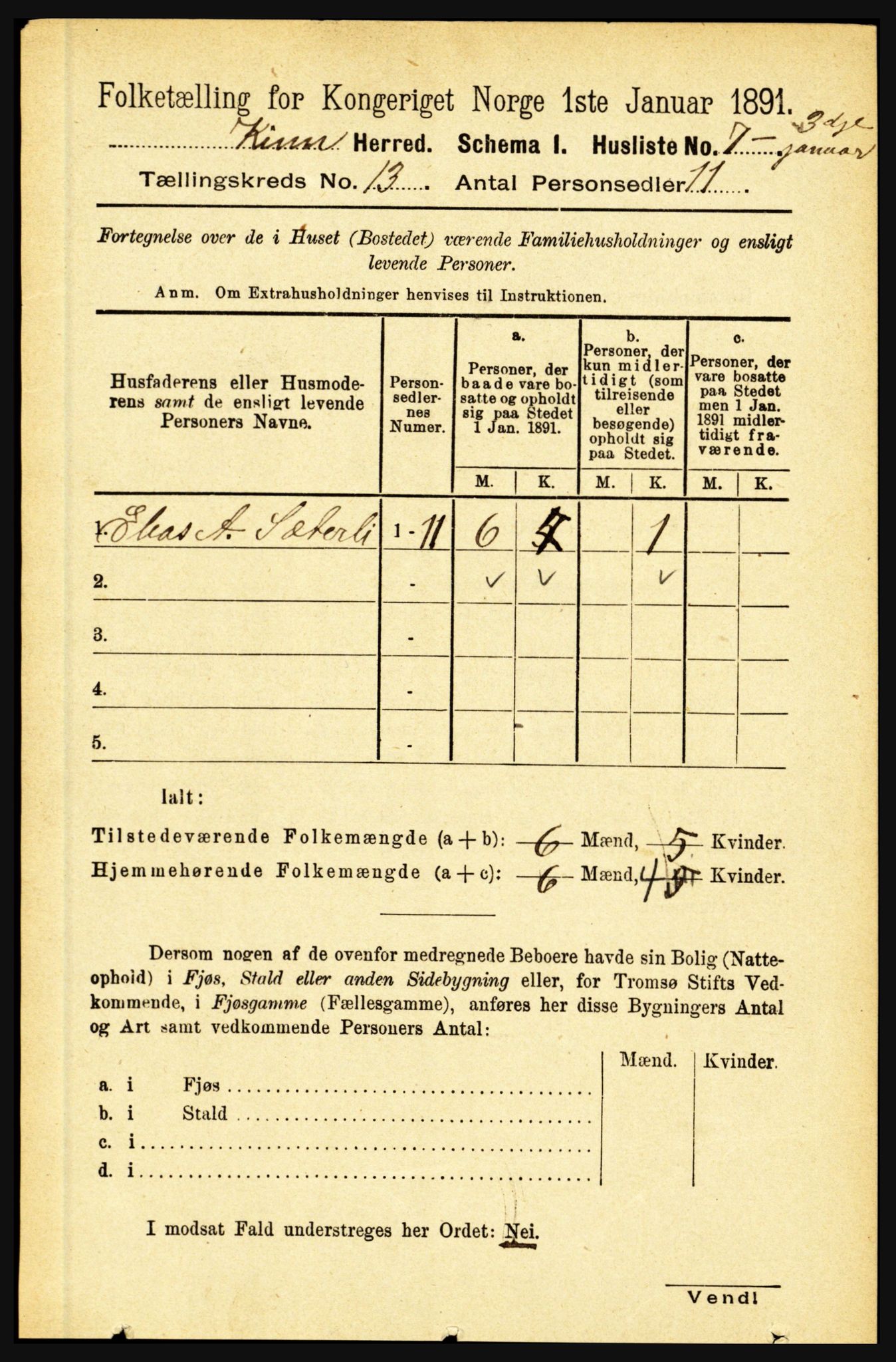 RA, 1891 census for 1437 Kinn, 1891, p. 5003