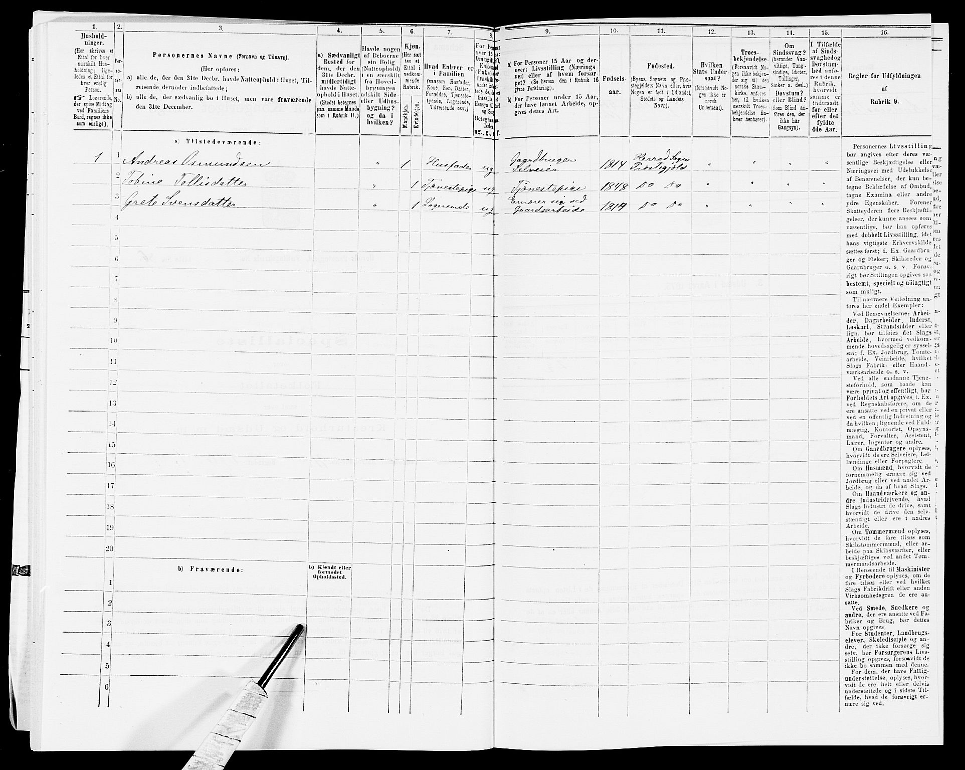 SAK, 1875 census for 1039P Herad, 1875, p. 325