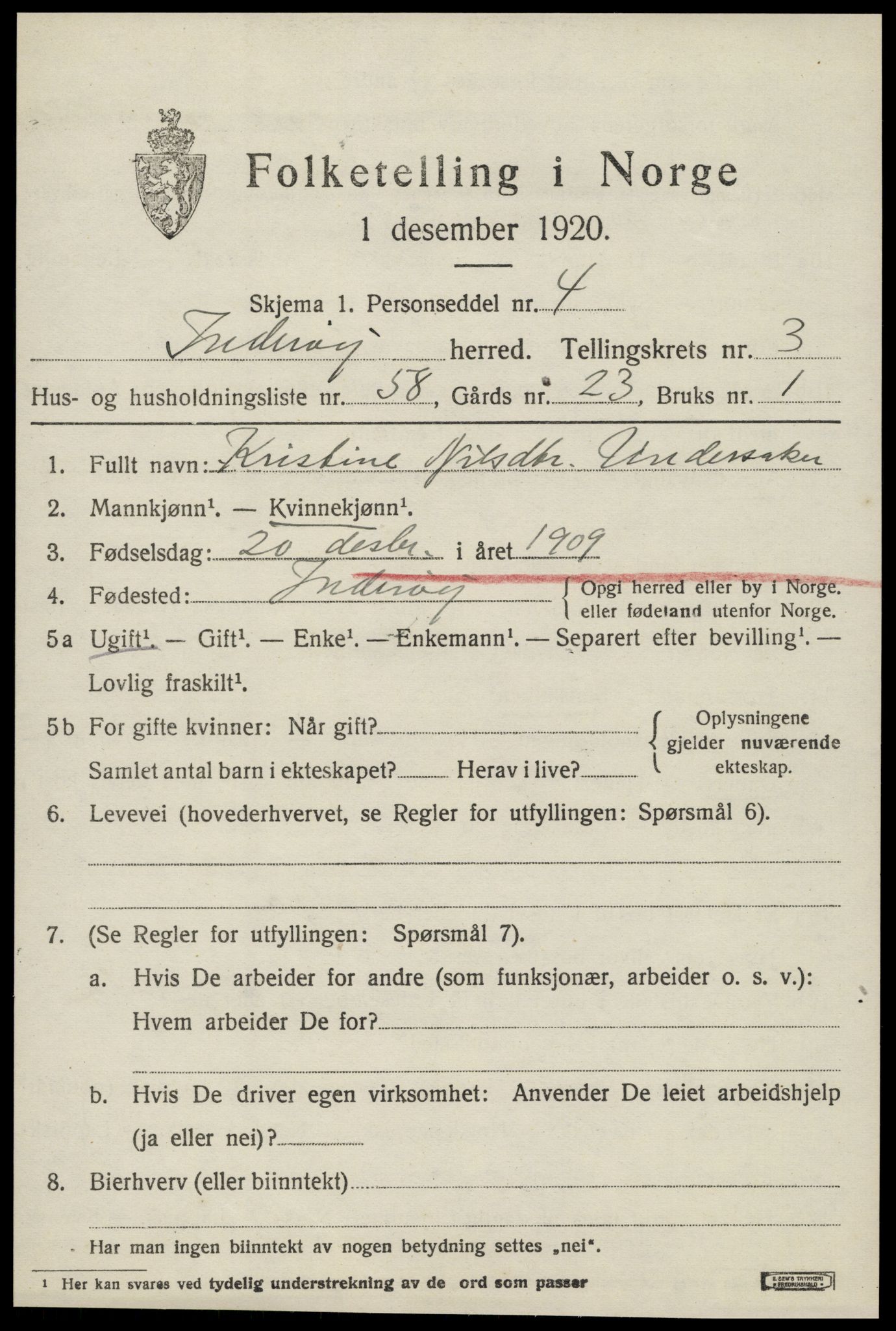 SAT, 1920 census for Inderøy, 1920, p. 3331