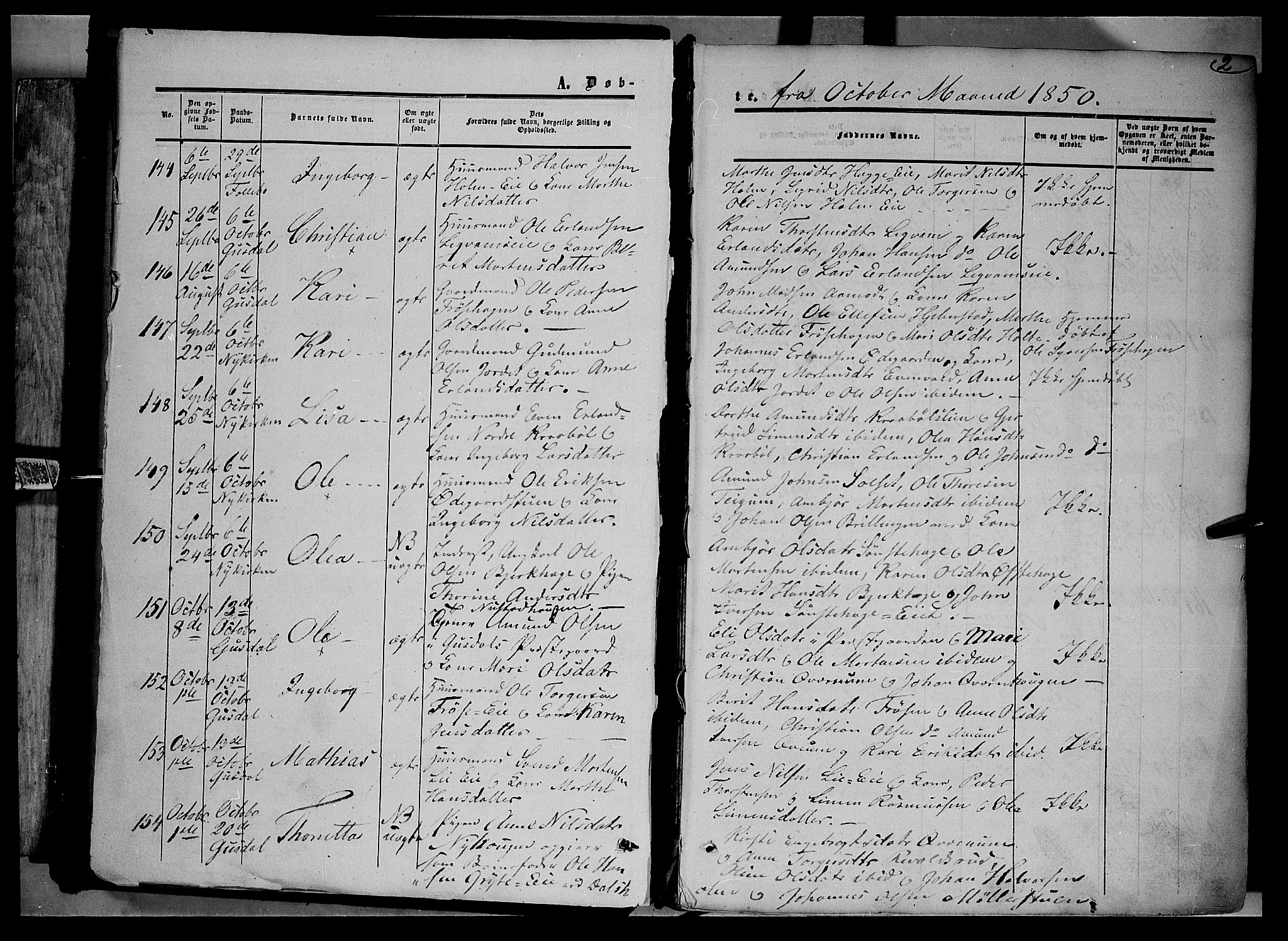 Gausdal prestekontor, SAH/PREST-090/H/Ha/Haa/L0008: Parish register (official) no. 8, 1850-1861, p. 2