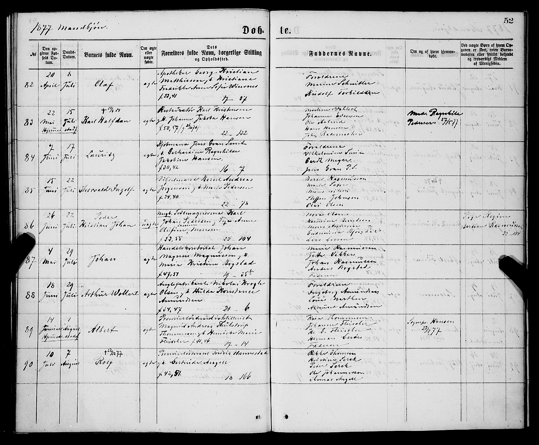 Korskirken sokneprestembete, AV/SAB-A-76101/H/Hab: Parish register (copy) no. B 7, 1874-1878, p. 52