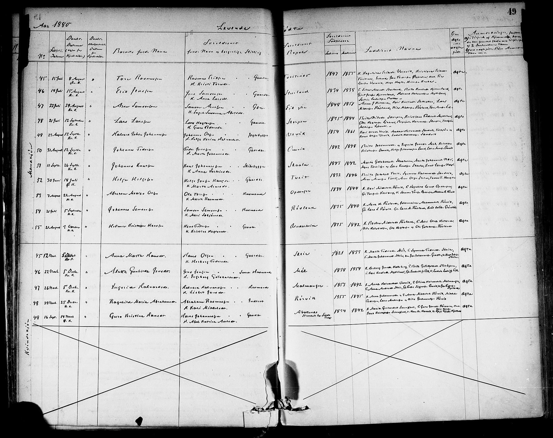 Kvinnherad sokneprestembete, AV/SAB-A-76401/H/Haa: Parish register (official) no. A 9, 1873-1886, p. 49