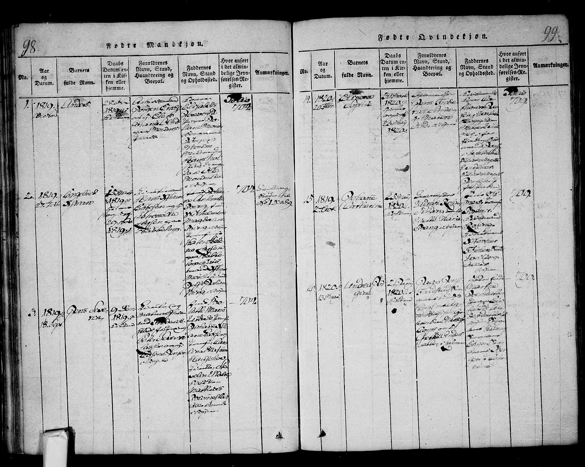 Fredrikstad prestekontor Kirkebøker, SAO/A-11082/F/Fa/L0004: Parish register (official) no. 4, 1816-1834, p. 98-99
